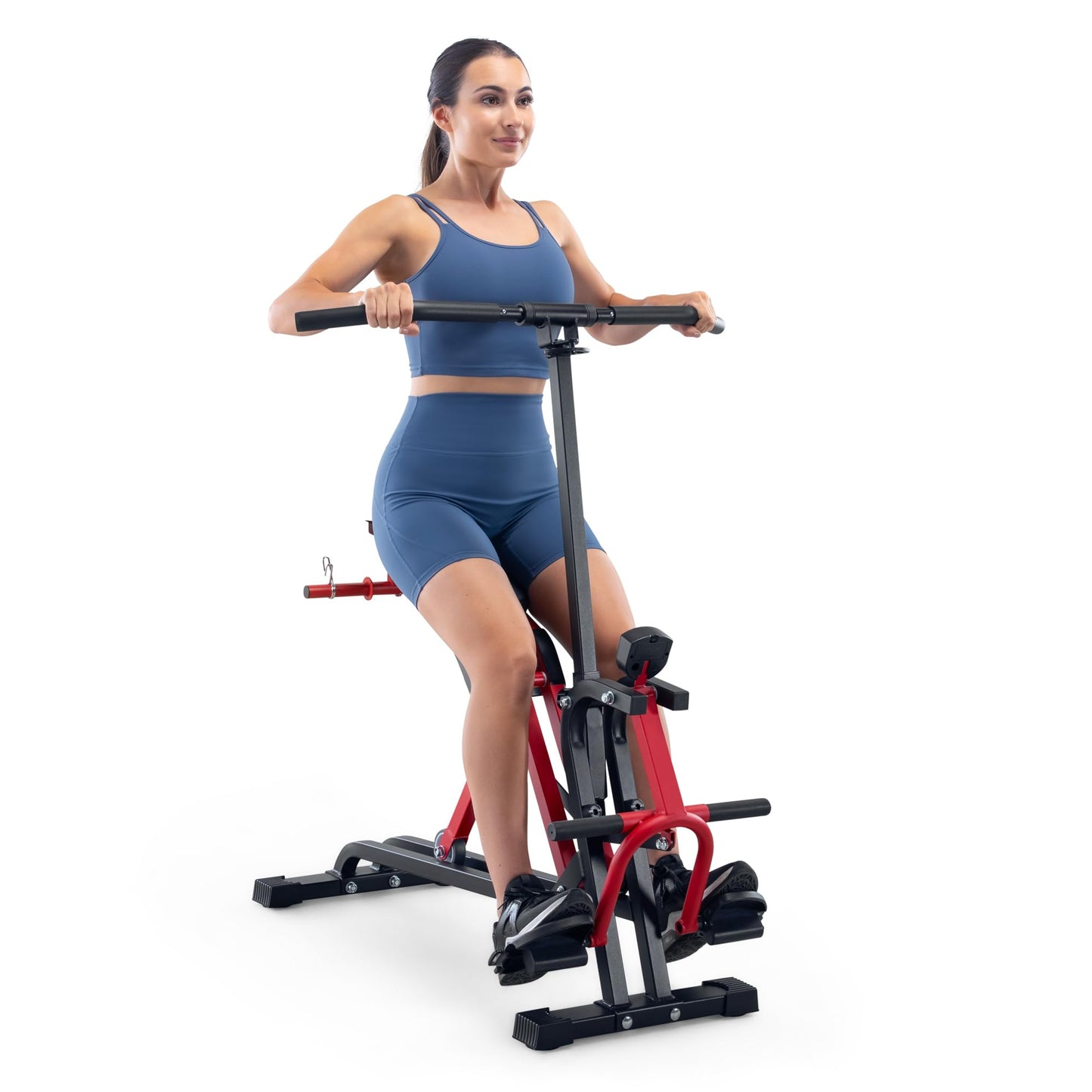 Marcy Easy Rider - Full-Body Exercise Workout Rowing Squat Machine, Free-Weight Resistance, Includes Performance Monitor for Compact Home Gym JX-1057