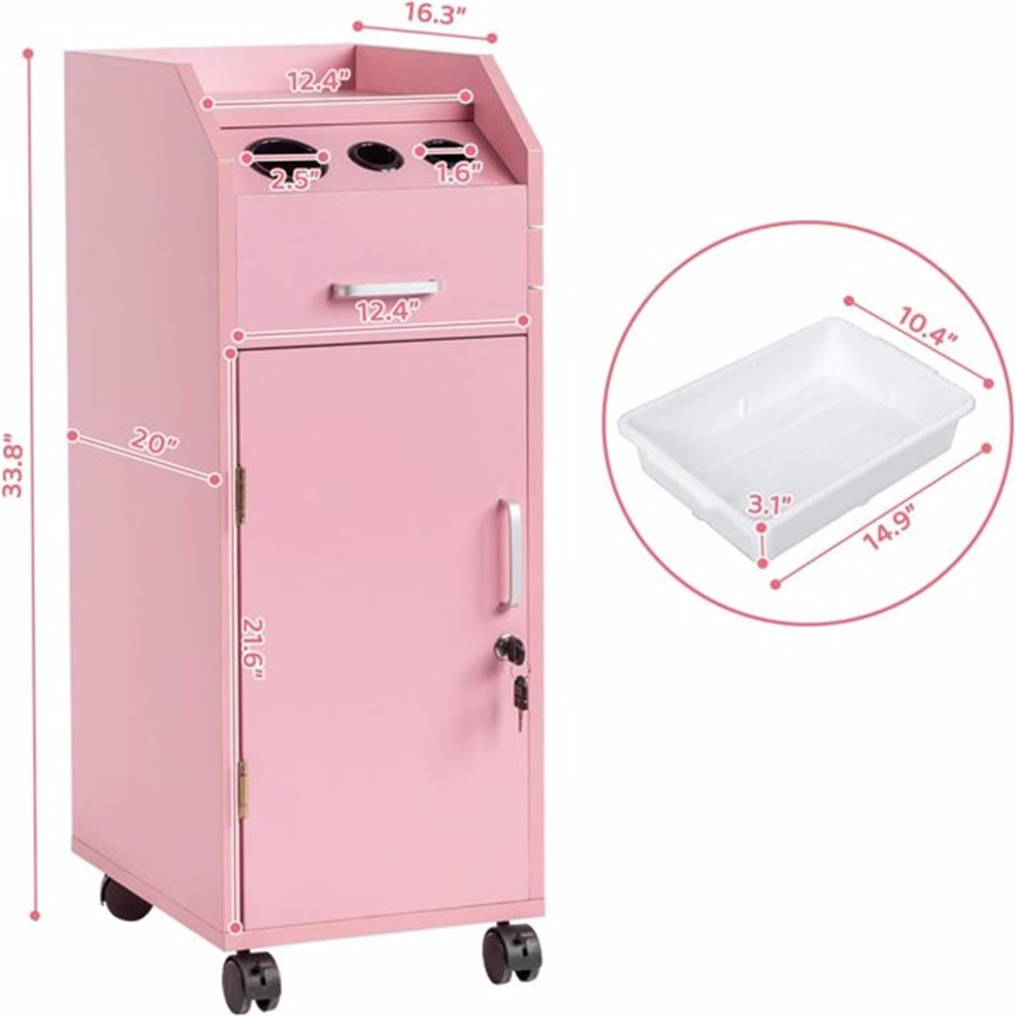 CUIYMXSC Salon Storage Cabinet, Hairdressing Tools Station, with 3 Hair Dryer Holders, 4 Drawers, 1 Lockable Cabinet, Salon Trolley Cart Mobile Barber Station for Beauty Spa Barbershop