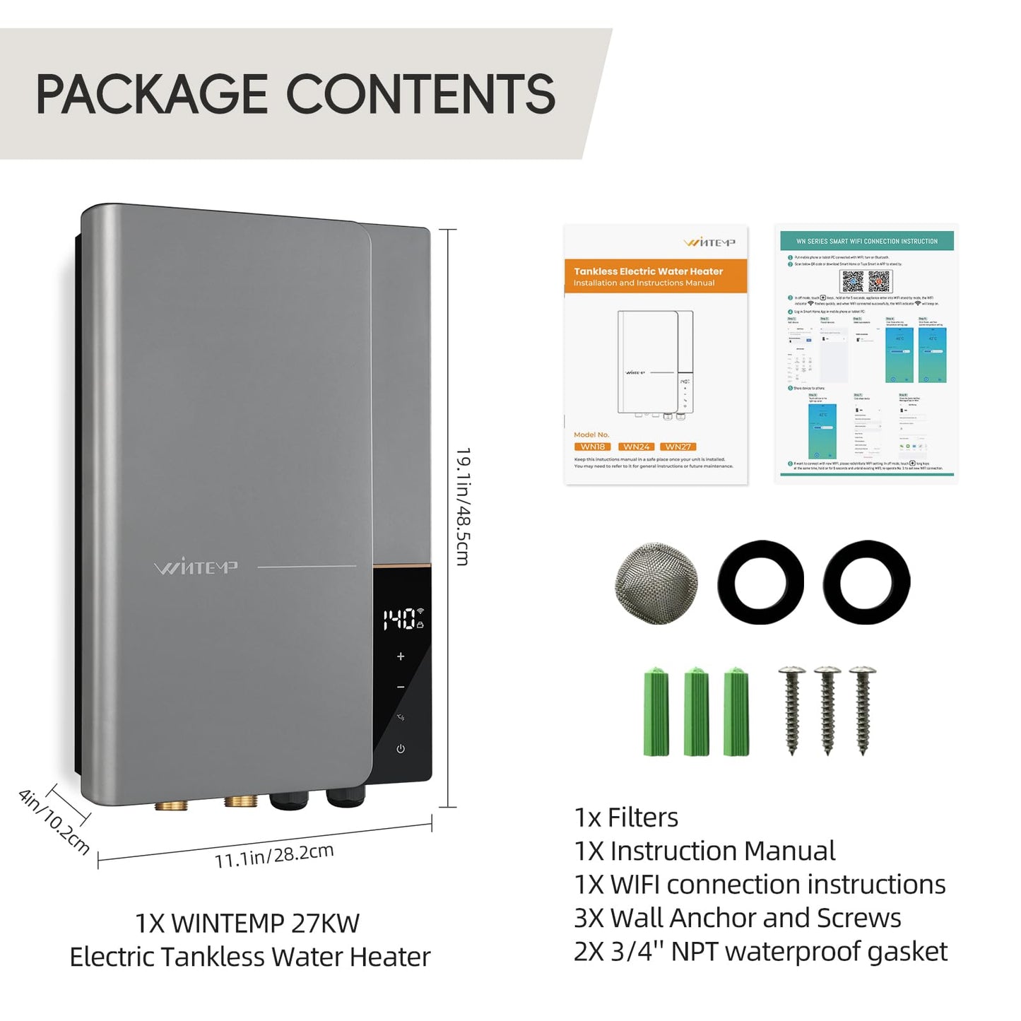 27kW 240V Tankless Water Heater Electric, Whole House, 6.3 GPM