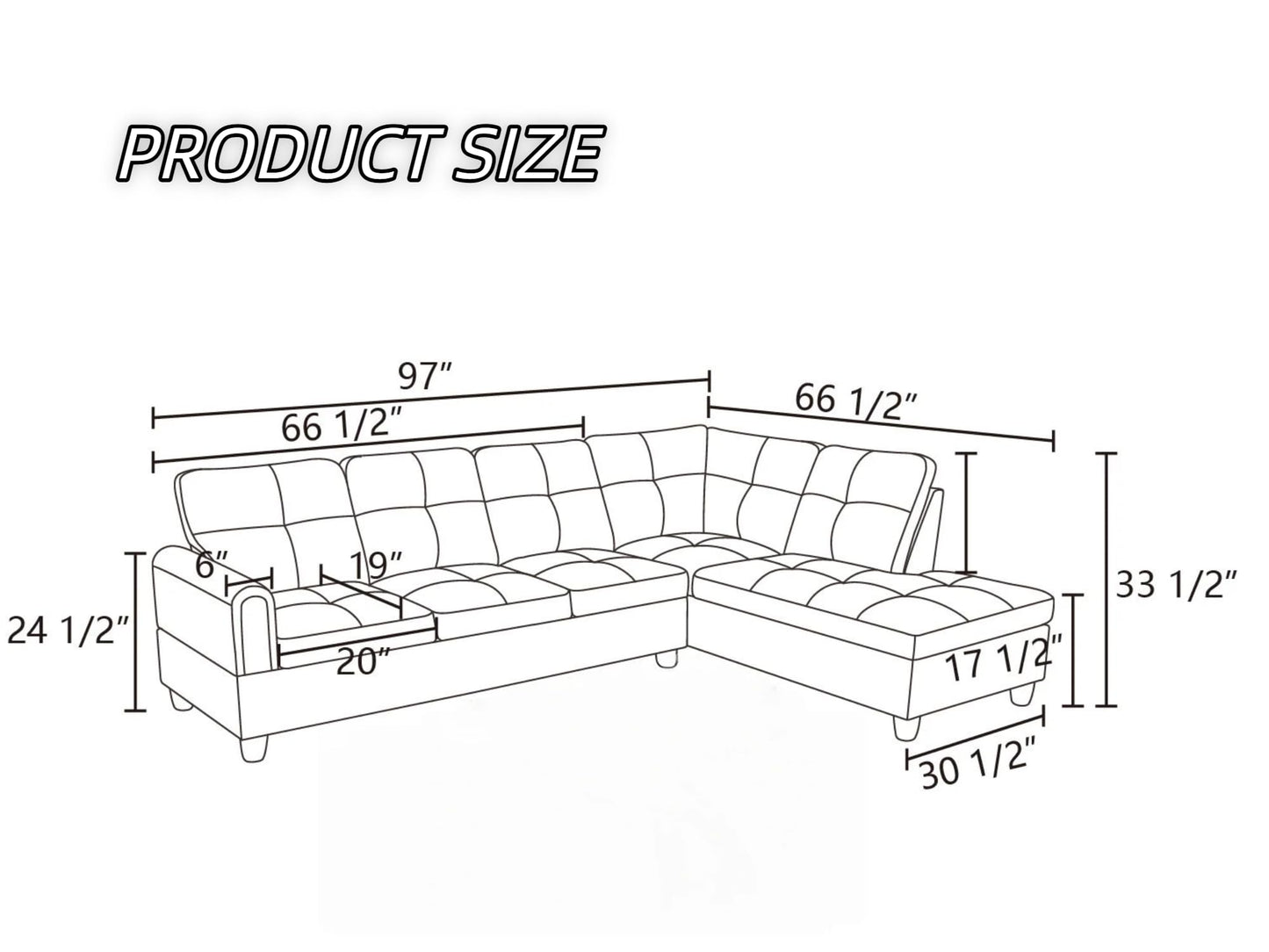 NicBex Comfy Couches for Living Room, 2-Piece 97" L-Shaped Sectional Couch with Movable Chaise, Modern Sofa Living Room Set for Apartment, Office & Bedroom, Dark Grey