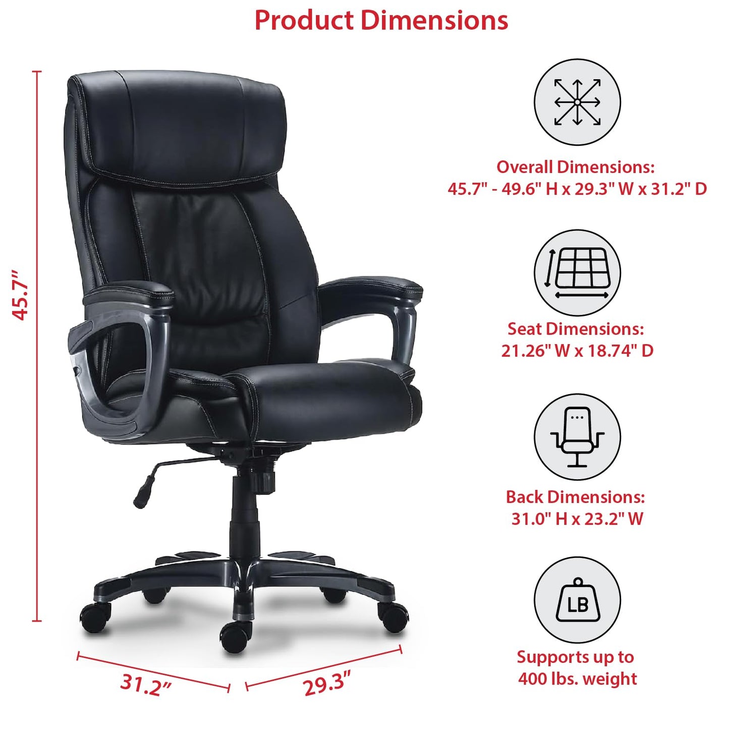 STAPLES Lockland Ergonomic Managers Office Chair, Big & Tall Cushioned, Adjustable Height, Metal Frame, Bonded Leather, for Workspace, Home, or Gaming, Black