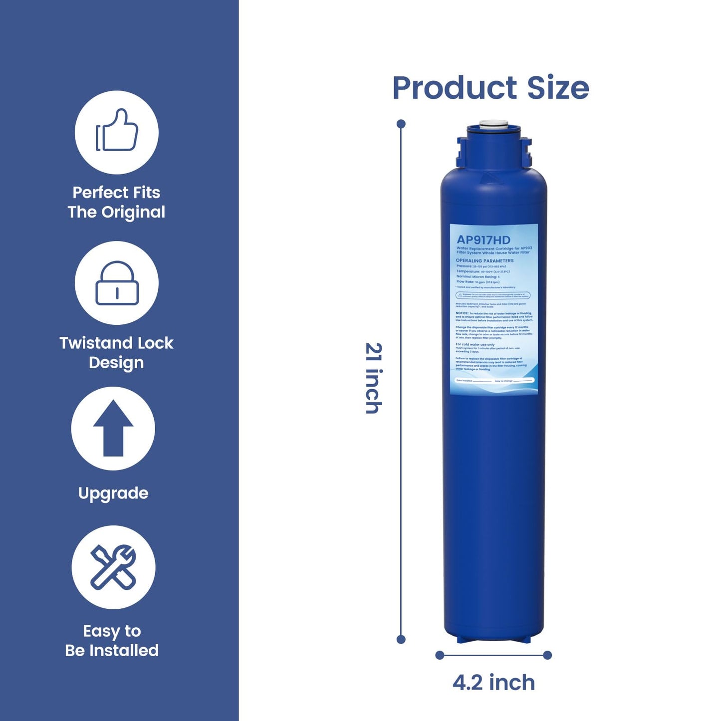 AP917HD AP903 Whole House Sanitary Quick Change Replacement Water Filter Compatible with 3M Aqua-Pure AP903 System, Reduces Sediment, Odor, and Scale 2 Pack