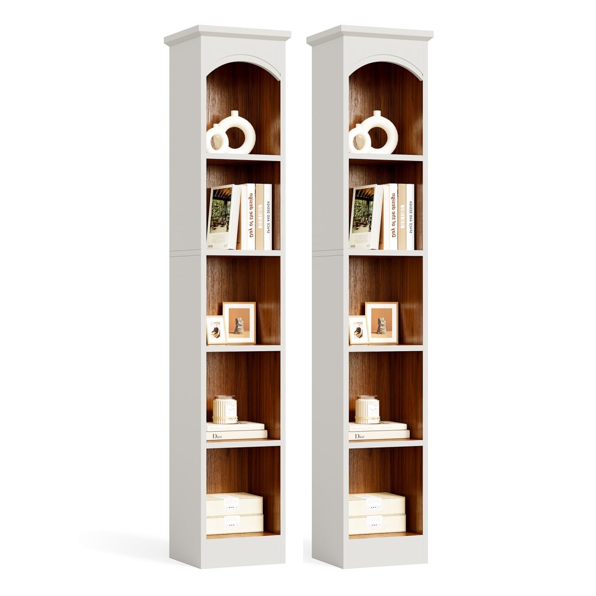LITTLE TREE 70.9" Tall Bookshelf, 5-Tier Open Bookcase with Cubes, Bookshelves with Storage Space, Freestanding Narrow Bookcase for Home Office, White, 2 Pack