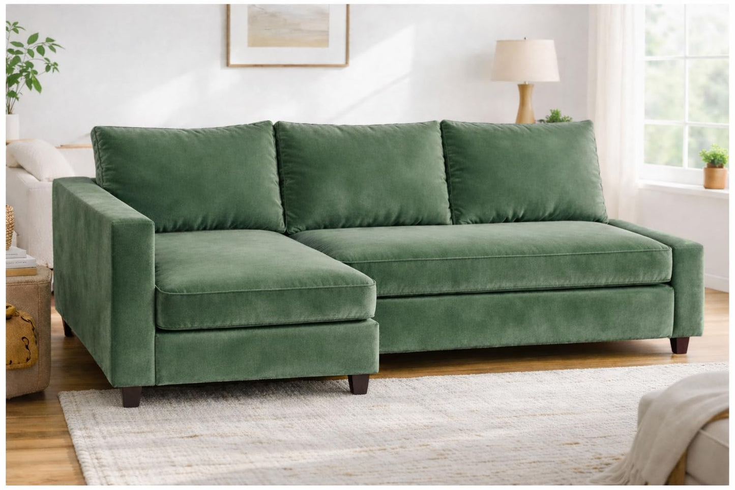HomeTown Market Heavy Duty Velvet Friheten Sofa Cover Replacement Compatible with IKEA Friheten Sofa Bed Sleeper Sectional Corner Slipcover (Velvet Light Green Right)