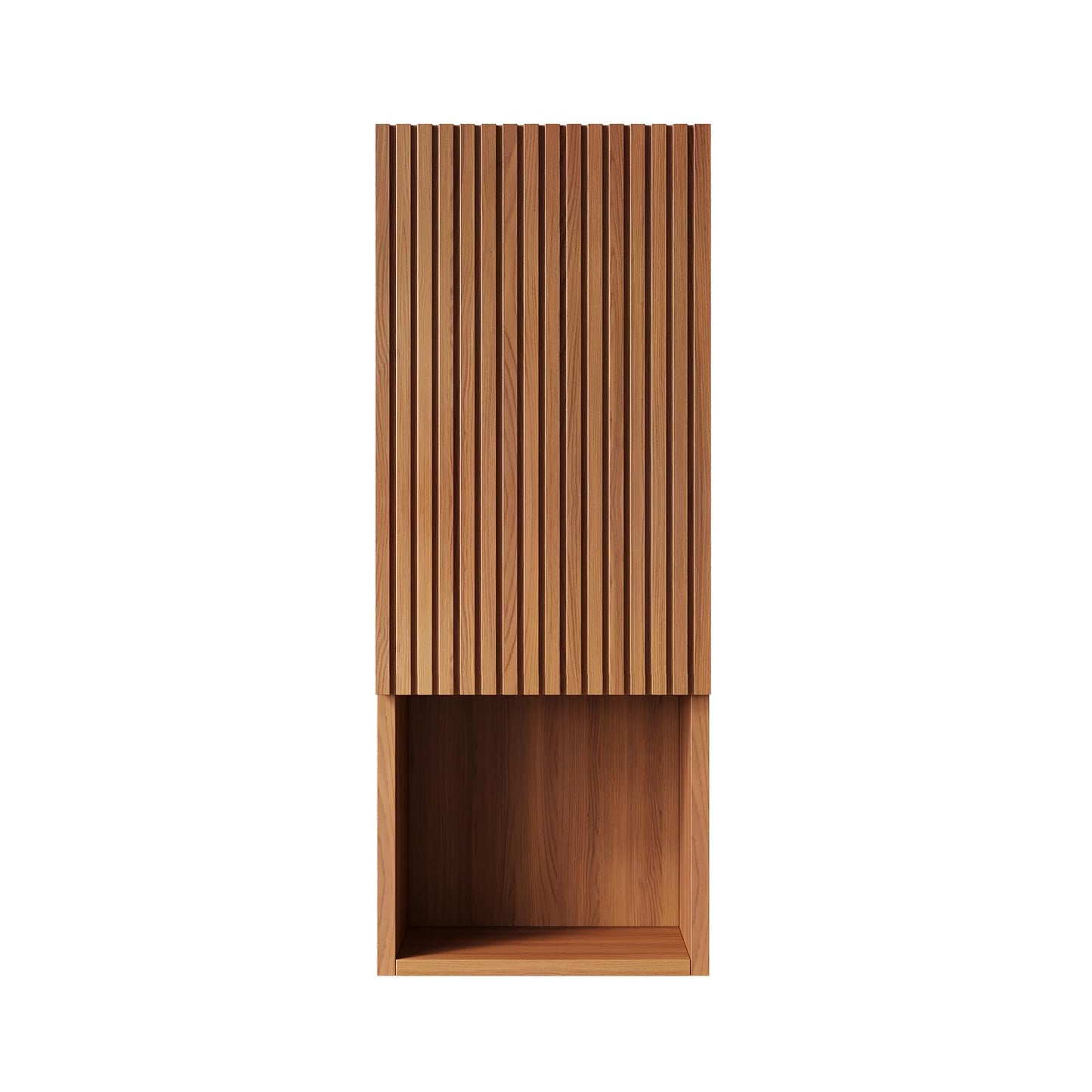 KEIKI Bathroom Wall Cabinet, Premium Wood Medicine Cabinet with Soft-Close Doors and Open Shelf, Narrow Storage Cabinet for Bathroom Kitchen Laundry Room, Brown Oak