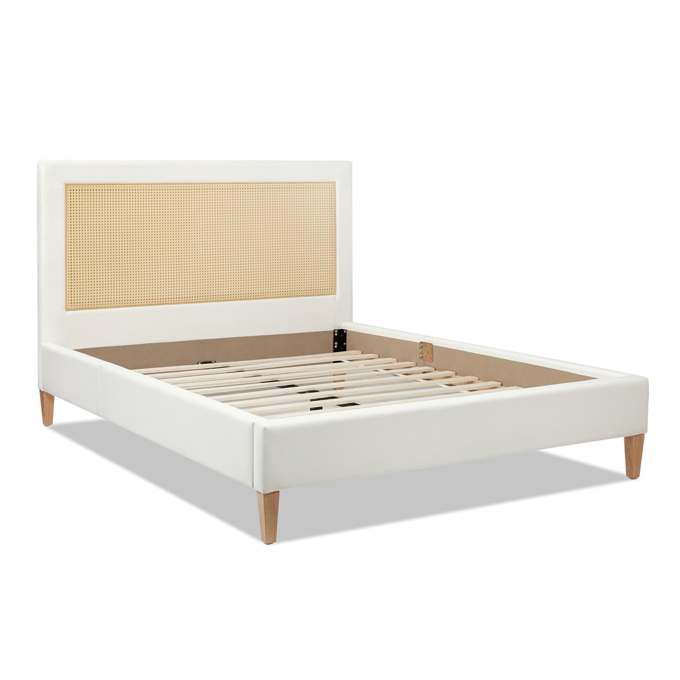 Jennifer Taylor Home Haley Upholstered Cane-Back Platform Bed, Queen, Antique White Polyester