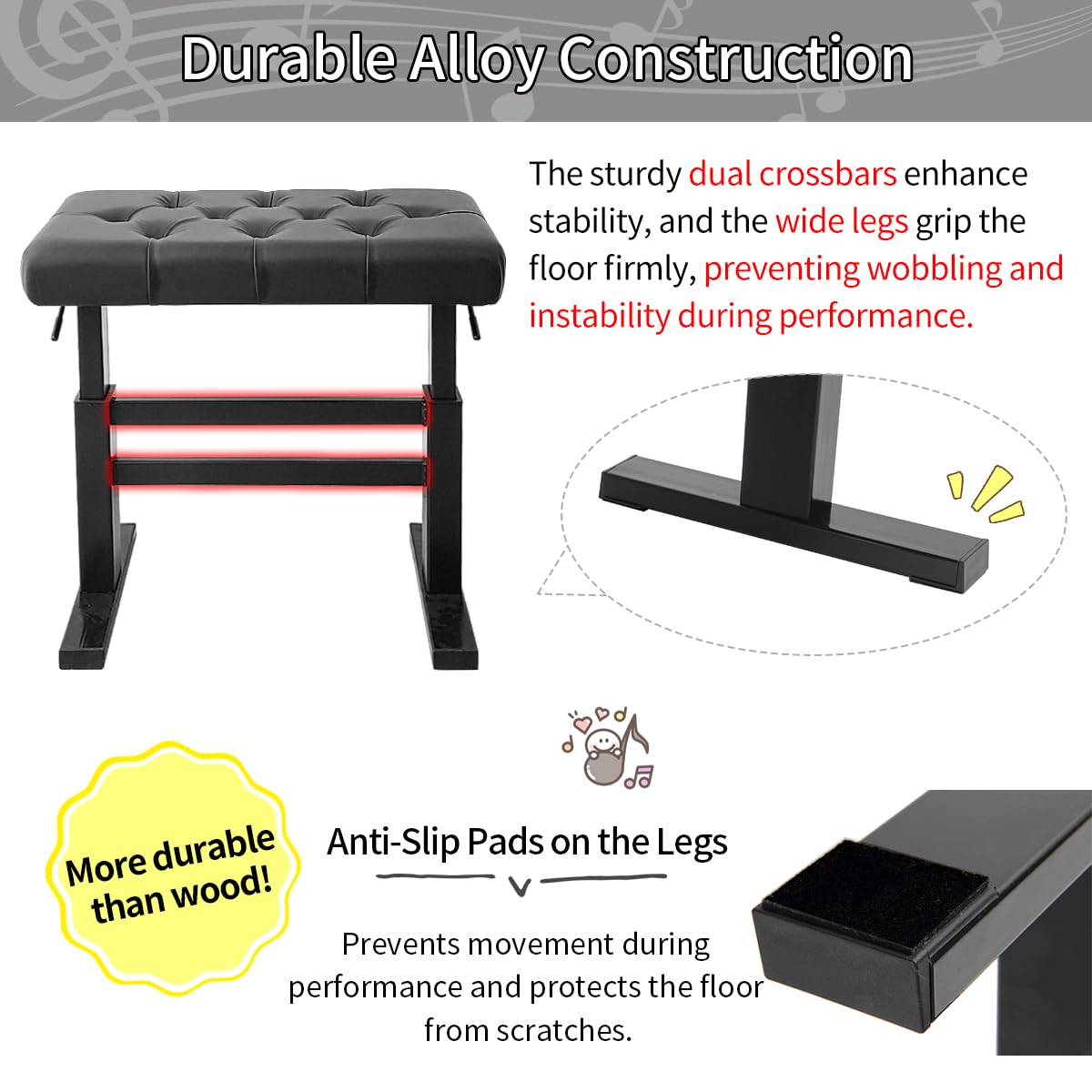 lumizone Hydraulic Lifting Piano Bench Height Adjustable Tufted