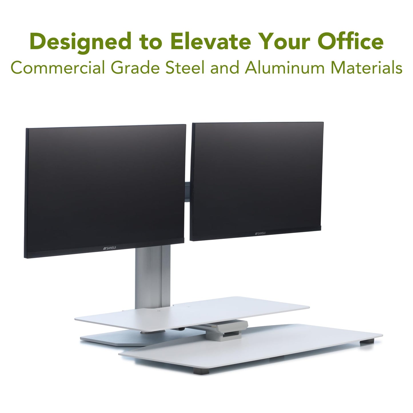 Perfect POSTURE Sit2Stand Standing Desk Converter with Dual Monitor Mount – 18” Height Adjustable Sit-Stand Workstation – White