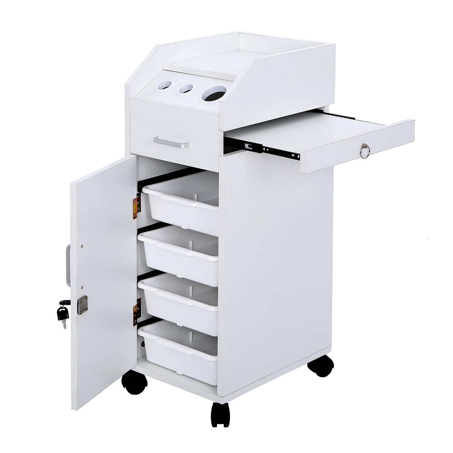 JHshop Salon Utility Station with Wheels Barber Hair Stylist Rolling Trolley Spa Storage Furniture,Salon Trolley Cart with Wheels & Drawers,Hair Cart Organizer,Rolling Salon Storage Cabinets - White