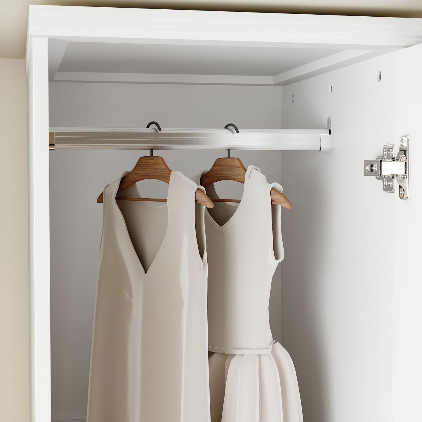 FUFU&GAGA Narrow Wardrobe Closet with 2 Doors, Modern White Bedroom Armoire with Gold Handles, Modern Clothes Storage Cabinet with Shelves, Hanging Rod, 15.7”W x 19.3”D x 74.8”H