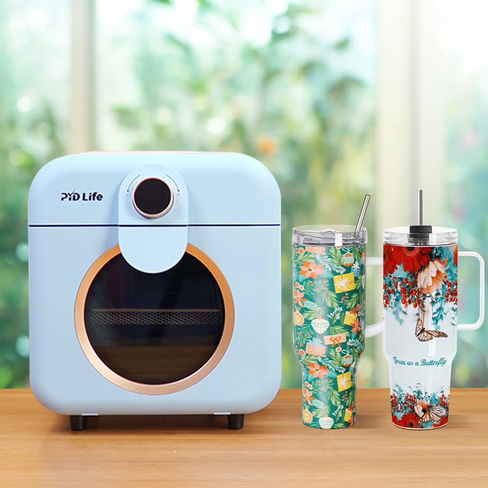 PYD Life Mini Sublimation Oven Machine 12 L 120 V 1600 W Light Blue Heat Press Machine for Sublimation Blanks Mugs Tumblers Cups Water Bottles Sublimation Printing
