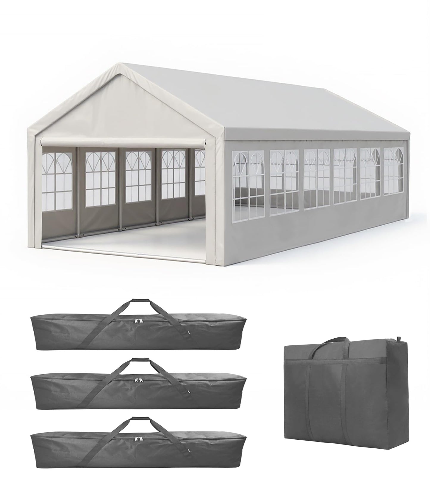 YOPTO 20x40 FT Party Tent,Outdoor Tents for Parties,Carport Car Canopy with 4 Storage Bags & Removable Sidewalls,Gazebo w/ 4 Ground Tubes,Commercial Tents for Wedding BBQ,White