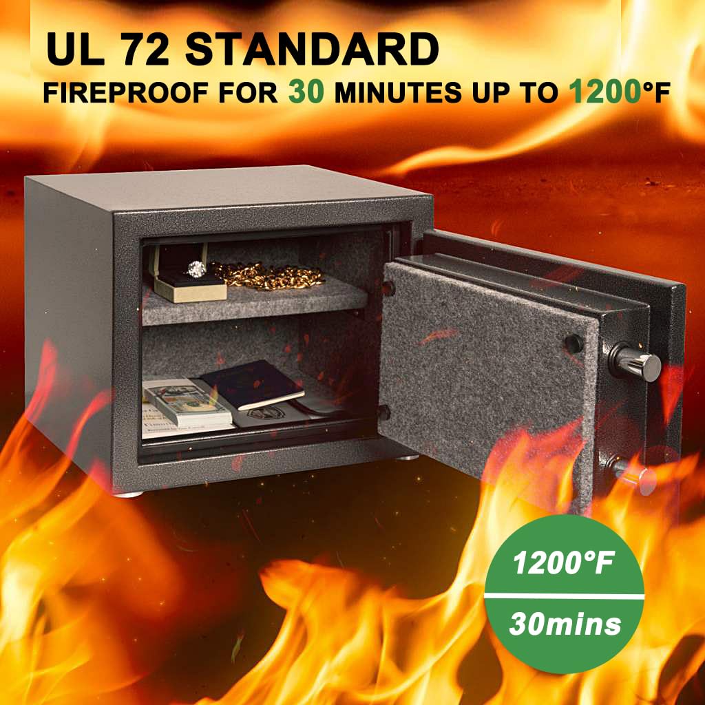 ISLANDSAFE 1200°F 30 Minutes Fireproof and Waterproof Safe Box, Digital Fire Proof Safe with 3 Spoke Detachable Handle, Personal safe for Home Office Money Gun (1.29Cubic Feet Black)