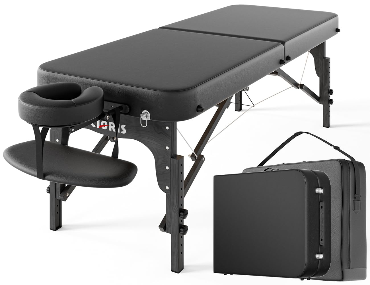 CLORIS 84" Professional Massage Table Portable Reinforced Wooden Leg 2 Folding Lightweight Spa Salon Tattoo Massage Bed Height Adjustable Hold Up to 1100LBS with Carrying Bag Black