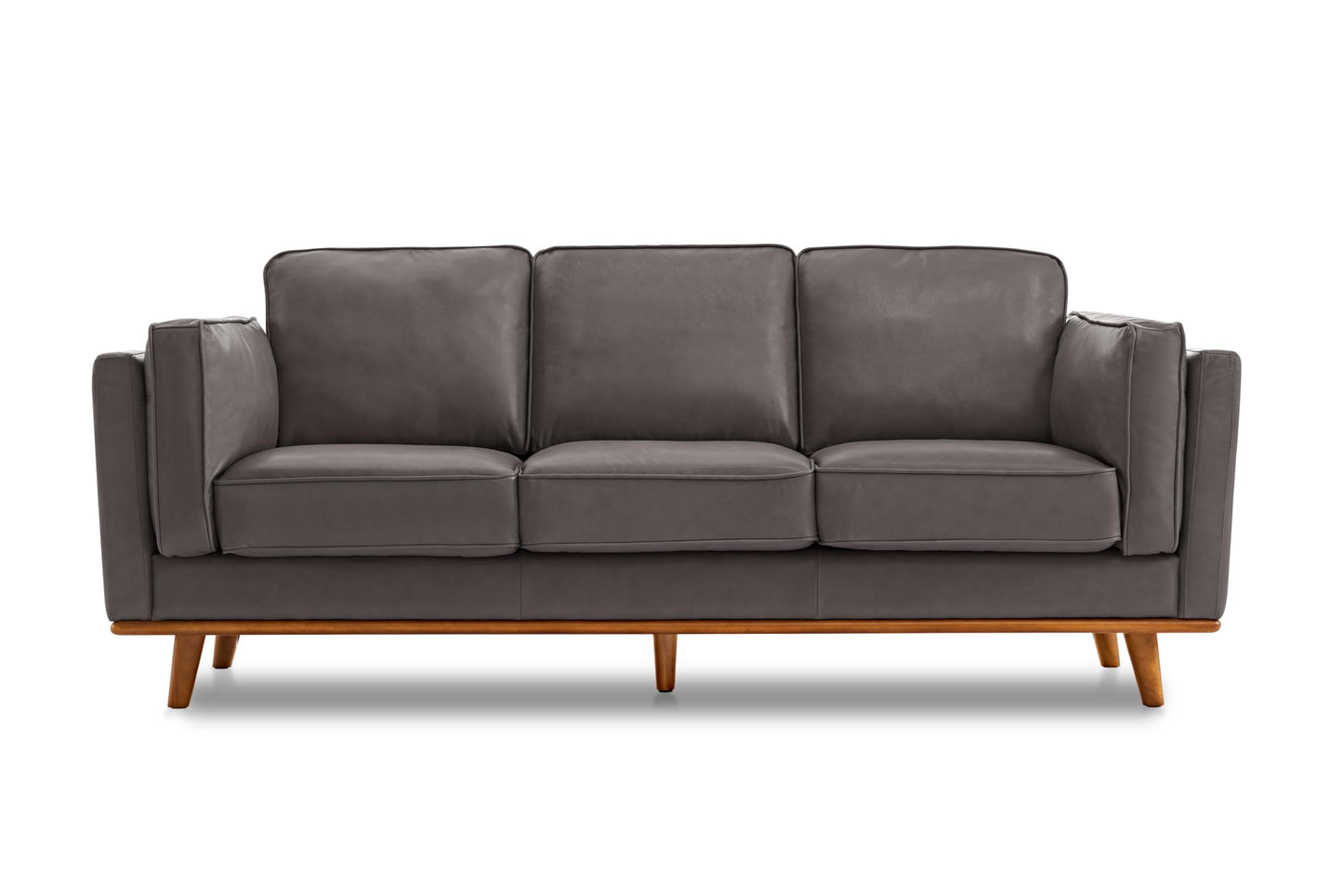 Valencia Artisan Full Leather Sofa 88” - Pure Full Italian Nappa Leather Couch, Solid Wood Accent, Ultimate Comfort, Modern Grey