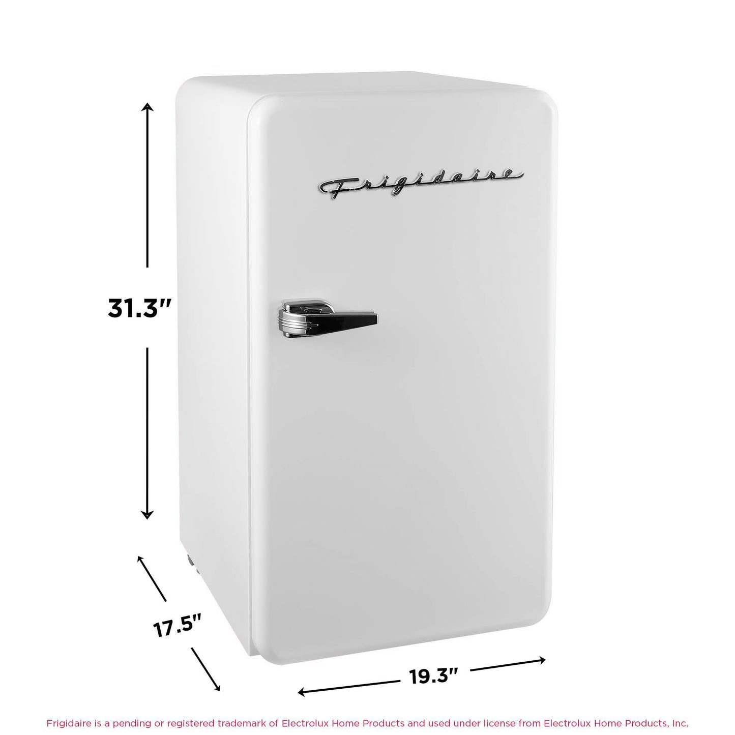 Frigidaire Retro Compact Refrigerator with Chiller, 3.2 cu ft Countertop Fridge, Built-In Bottle Opener, Rounded Corners, Premium, for Office, Bedroom, Dorm Room, Cabin, 18.5D x 20W x 31.5H (White)