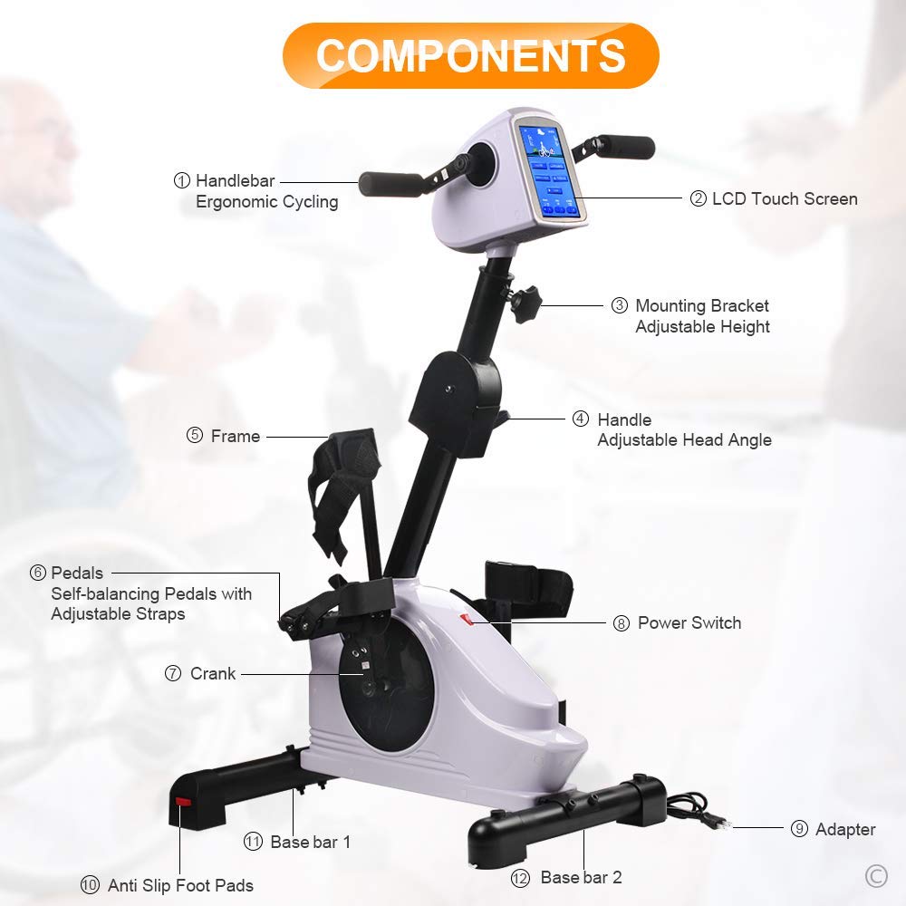 Electronic Physical Therapy Rehab Bike Trainer Exerciser Cycle Arm Leg Pedal Exerciser Bike Health Recovery Pedal Exerciser with 7 inch Display Touchscreen for Handicap, Disabled and Stroke Survivor