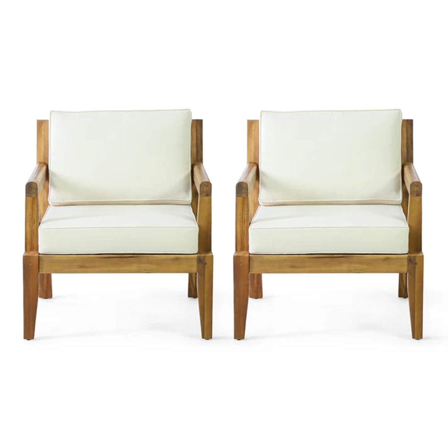 Merax Outdoor Patio Club Chairs,Set of 2,Acacia Wood Frame Conversation Set with Cushion for Porch Backyard,Classic Style