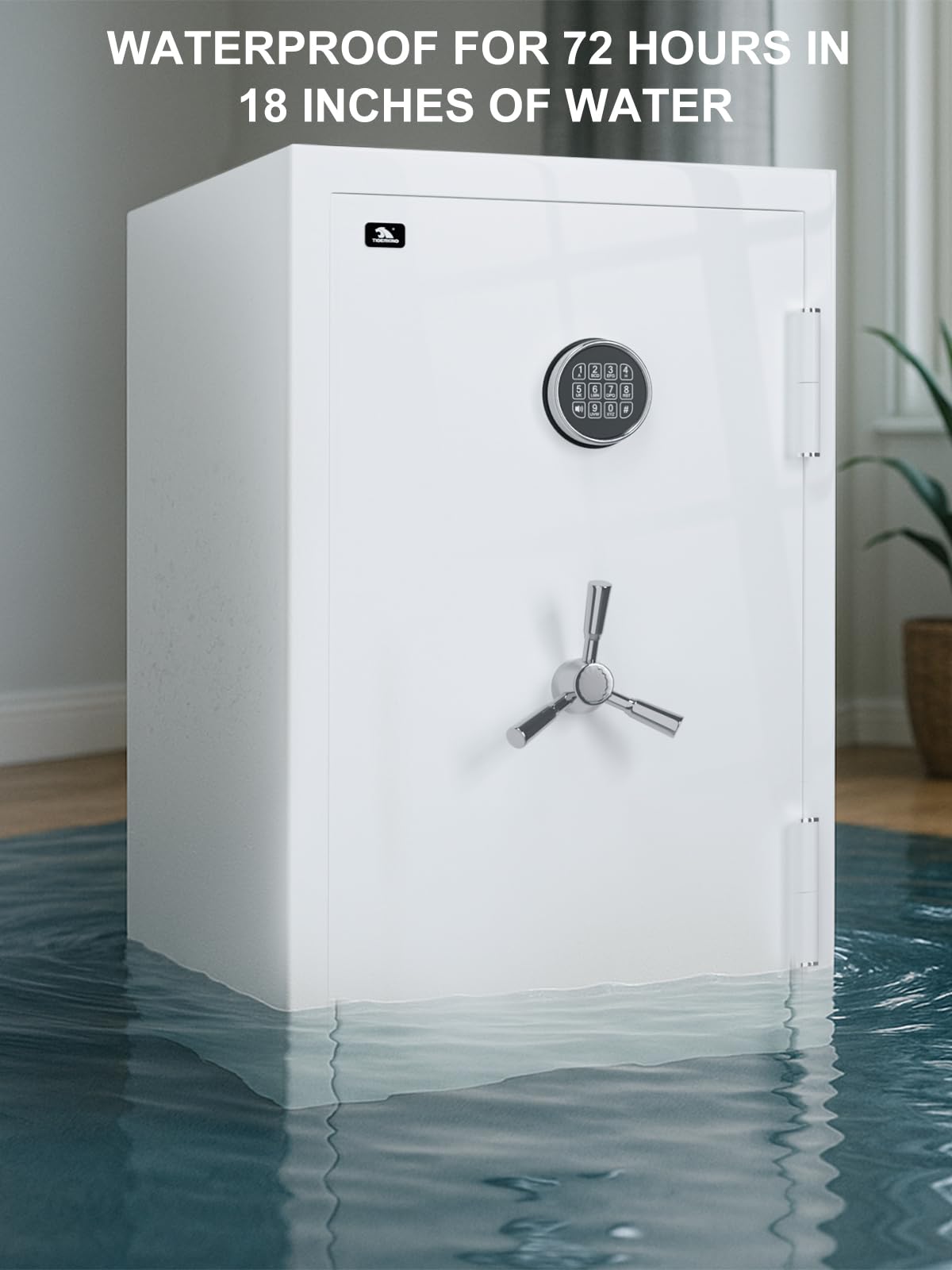 TIGERKING 8.78 Cu Ft Large White Fireproof Waterproof Home Safe, Jewelry Closet Floor Safe for Valuables, Heavy Duty Steel Security Safes with Digital Lock, Drawer and Adjustable Shelves