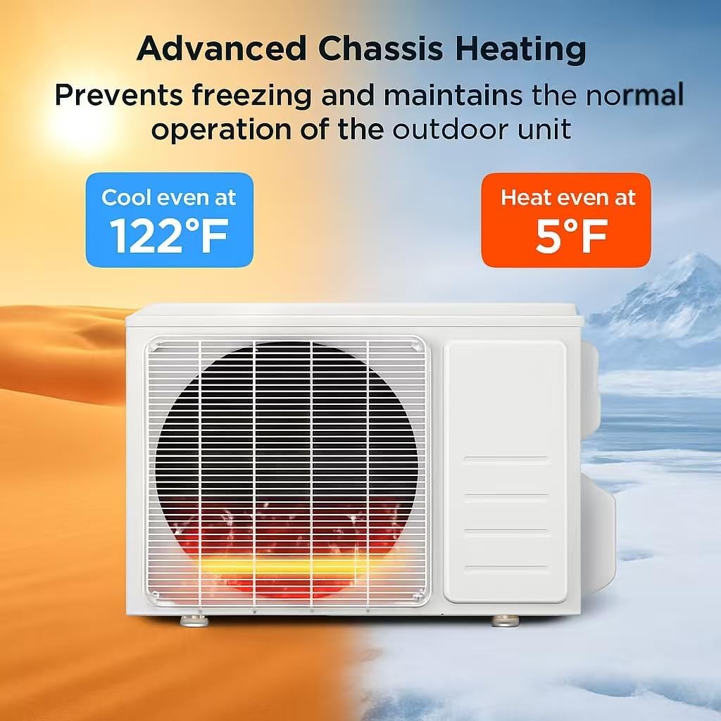 11500 BTU WiFi Enabled Mini Split Air Conditioner & Heater, 208/230V Heat Pump with Pre-Charged Condenser, 17 SEER2 Inverter Ductless Wall Unit & Installation Kit for Home Use