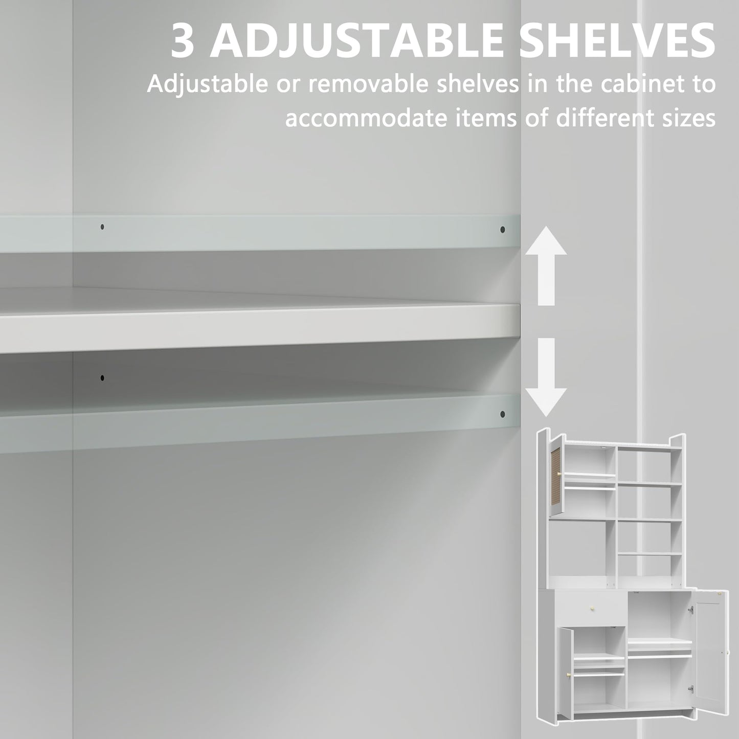 IDEALHOUSE Kitchen Pantry Cabinet with Adjustable Shelf, 71" Tall Storage Cabinet with Microwave Stand, Food Pantry Cabinets for Kitchen, Dining Room, Living Room, White