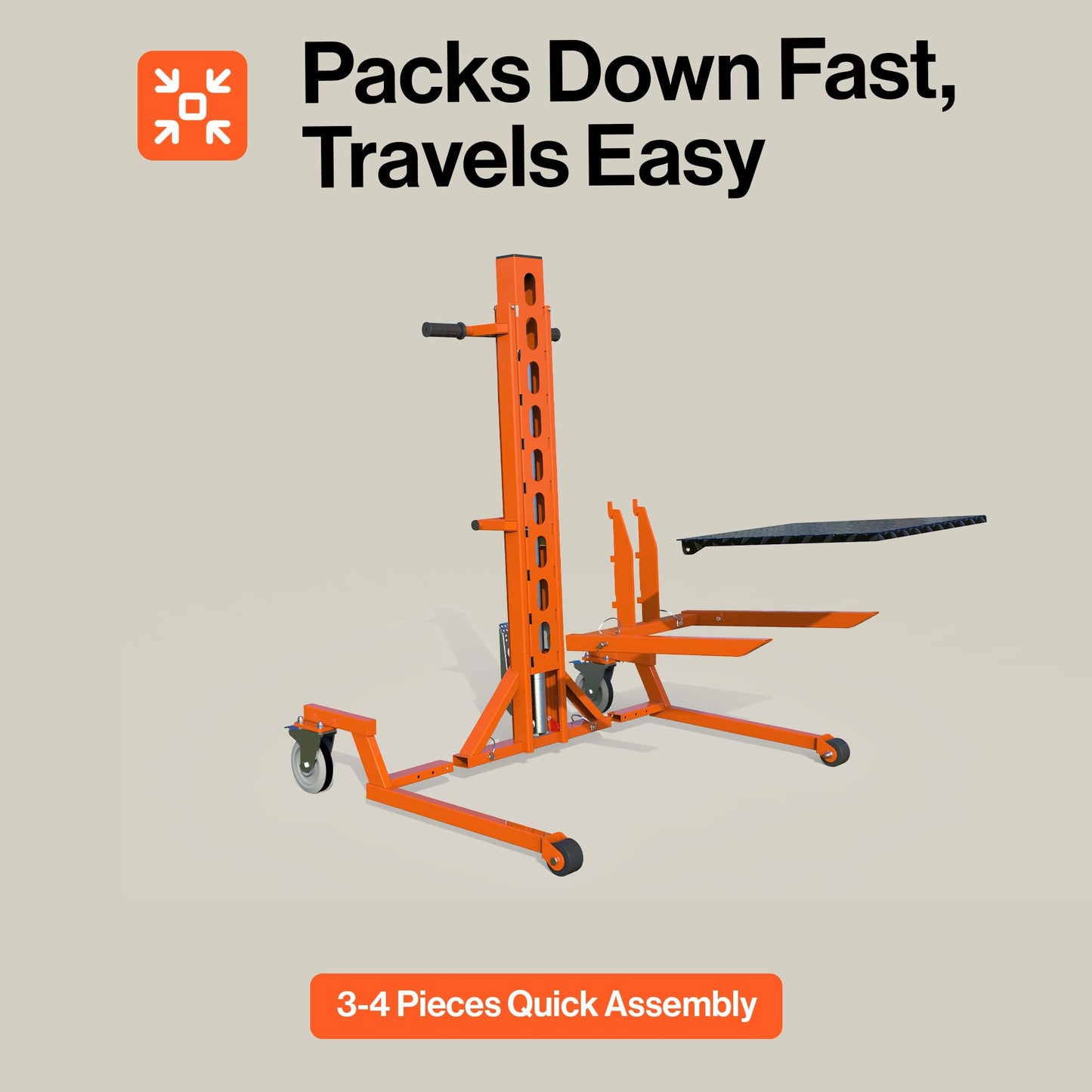 SuperHandy Hydraulic Material Lift Stacker, Portable Forklift – 550 lbs Capacity, 59" Max Lift Height, Disassembles for Transport, with 6" PU Wheels & Mechanical Brakes