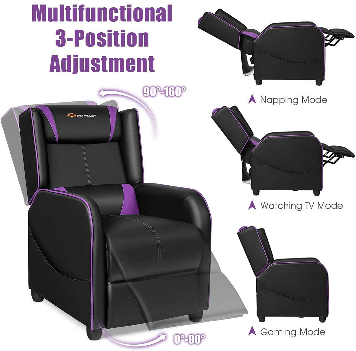 CHEFJOY Massage Gaming Recliner Chair, Purple