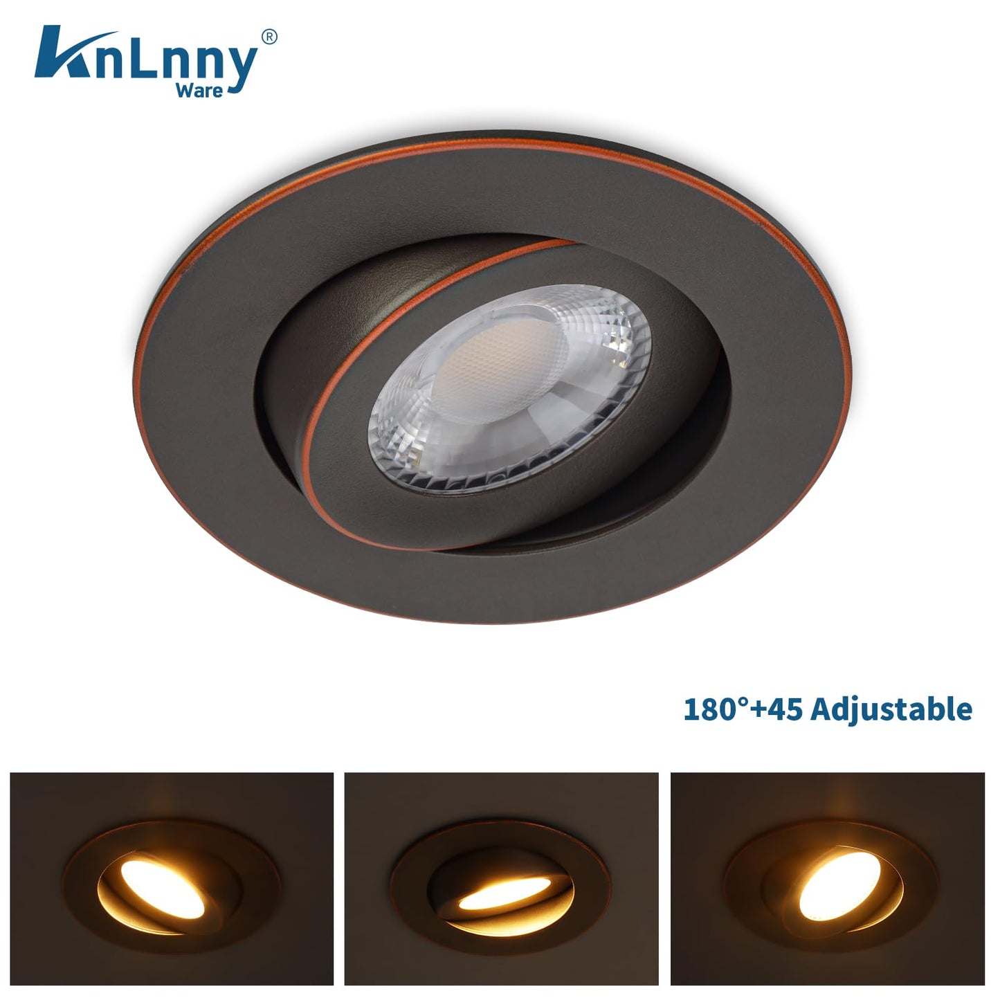 KnLnny Ware LED Recessed Lights 4 Inch, Oil-Rubbed Bronze, Dimmable, 9W 750LM, 6 Pack, Adjustable Eyeball Gimbal,