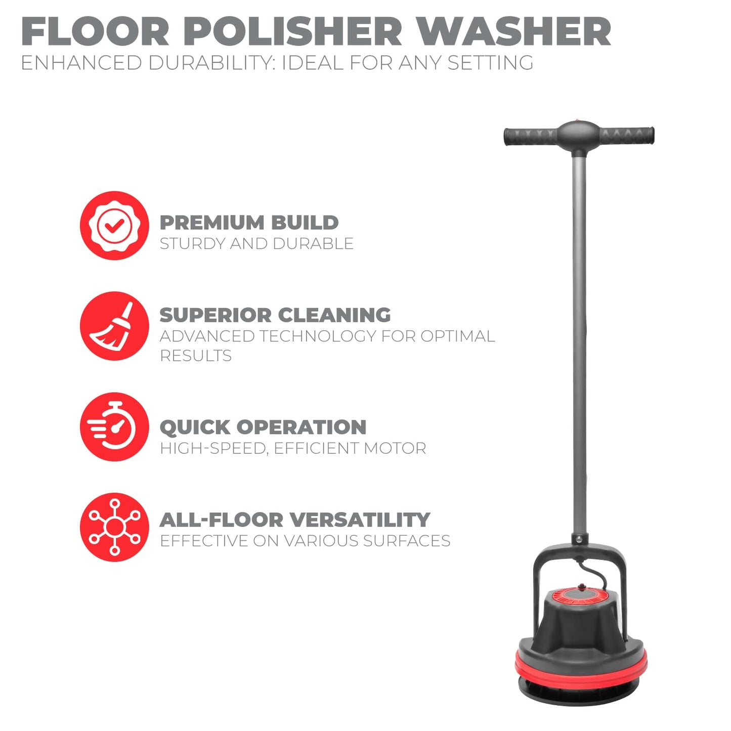 XtremepowerUS 10" Heavy Duty Single Pad Commercial Polisher Orbiter Hard Floor Polisher Cleaner Machine, Wide Cleaning Path Floor Cleaning, 39ft Cord