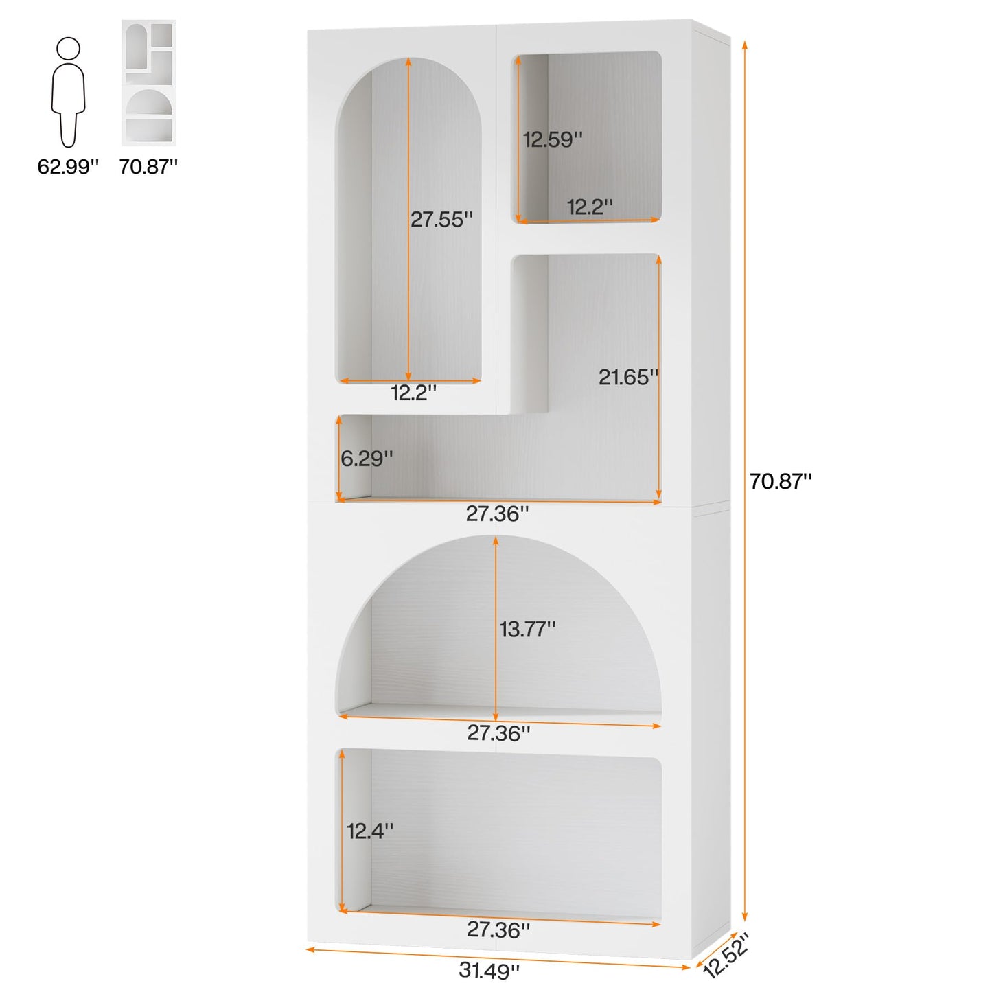 Tribesigns 70.87" Tall Geometric Bookshelf, White Arched Bookcase with 5 Irregular Storage Shelves, Modern Open Art Decor Display Shelf Free-Standing for Living Room, Bedroom, Closet