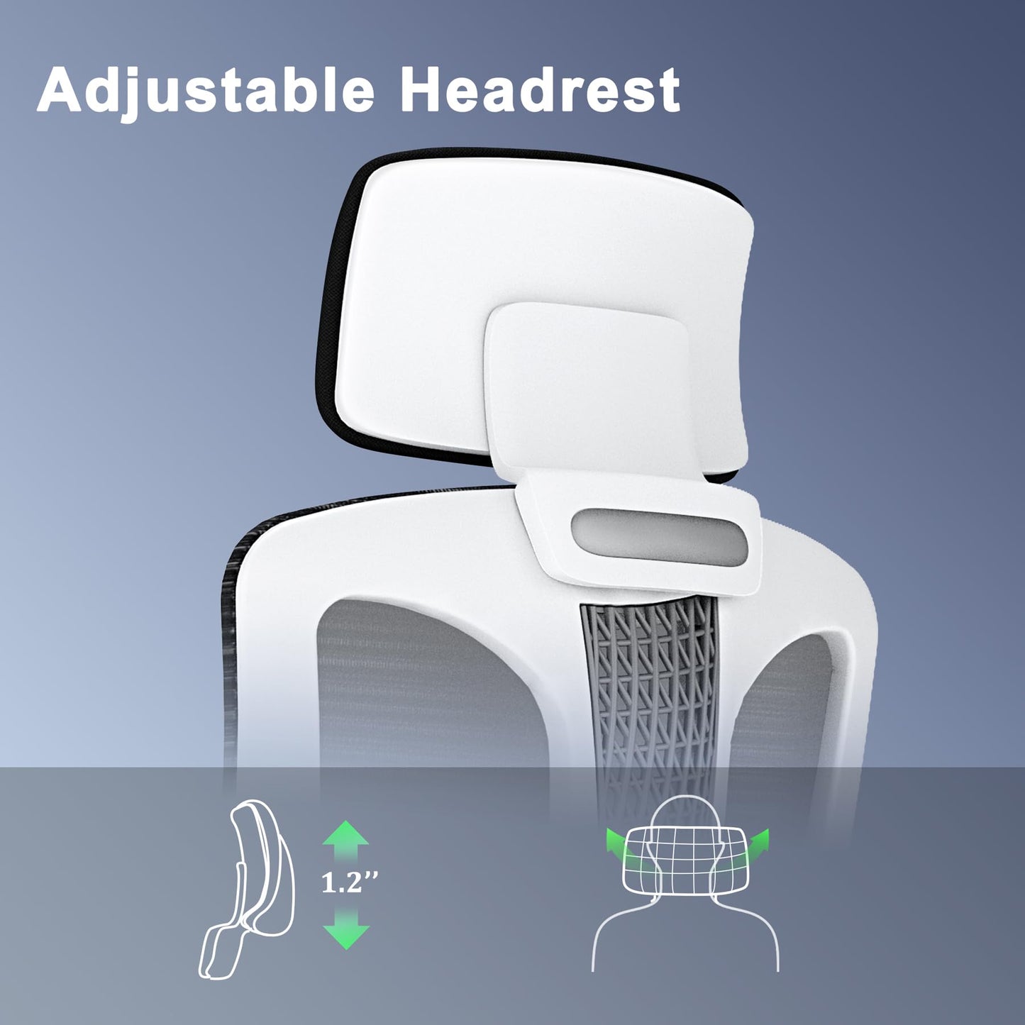 Logicfox Ergonomic Mesh Office Chair, Computer Desk Chair with 3D Armrests, Adjustable Lumbar Cushion and Adjustable Headrest, White High Back Home Office Chair with Tilt Function, Computer Chair