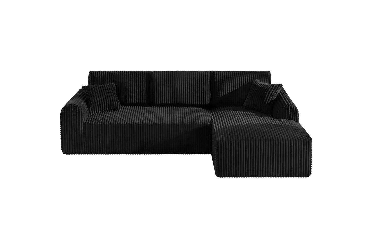 109-Inch L-Shaped Right Facing Boneless Corner Sofa 2 PCS Modular Sectional Cloud Sofa Couch with Chaise Lounge and Toss Pillow, Corduroy Boneless L-Shaped Couches