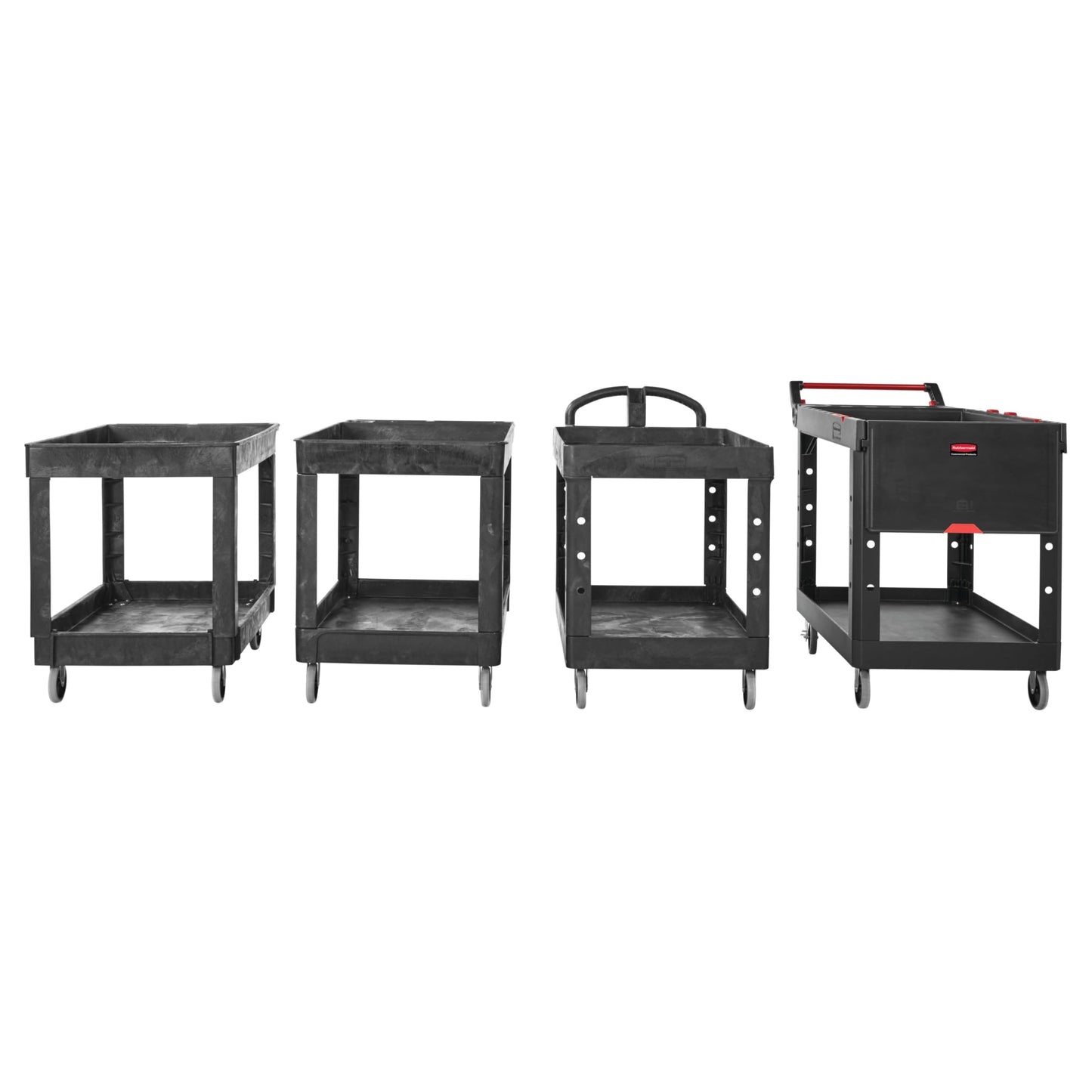 Rubbermaid Commercial Products 2-Shelf Utility/Service Cart, Medium, Lipped Shelves, Standard Handle, 500 lbs. Capacity, for Warehouse/Garage/Cleaning/Manufacturing/Maintenance