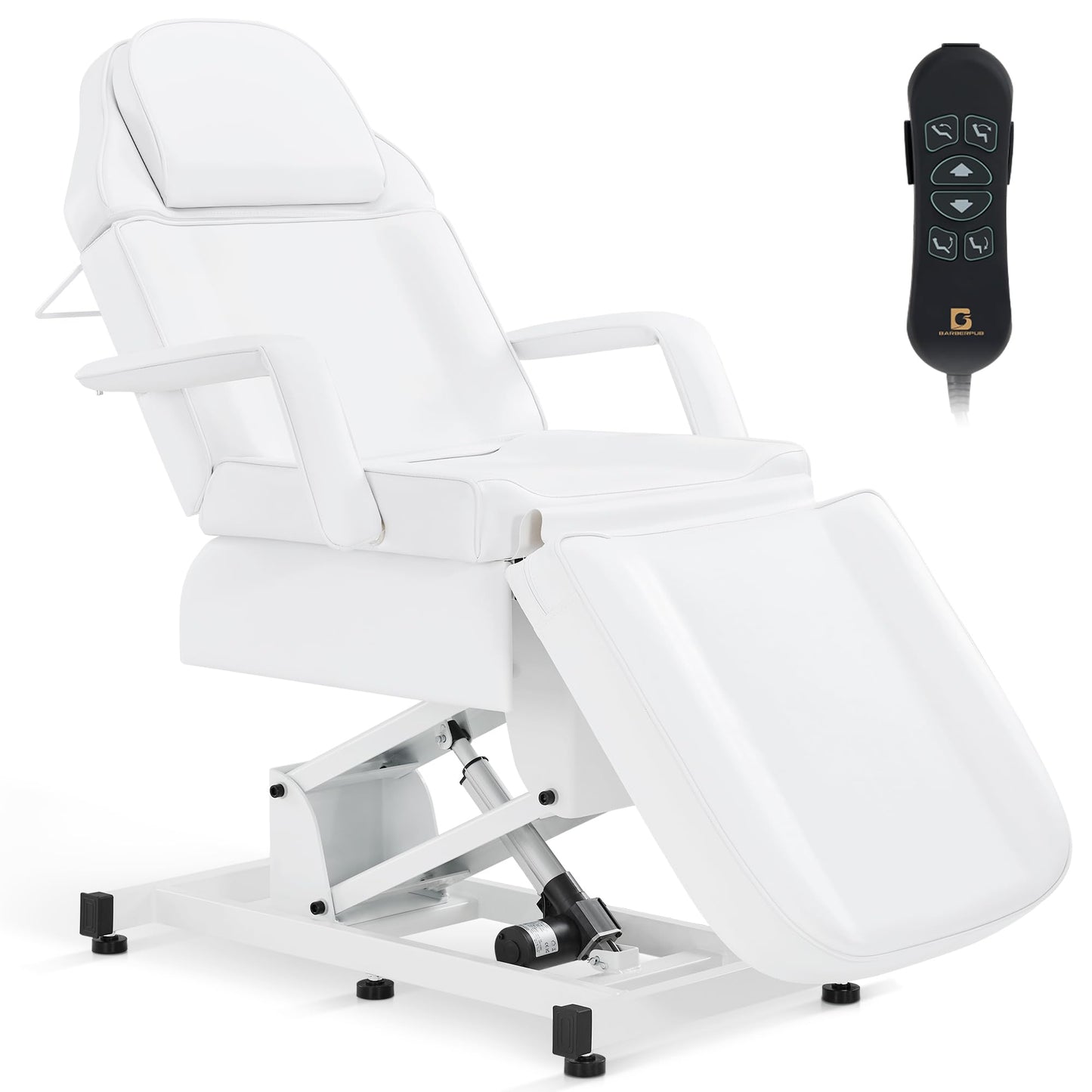 BarberPub 3-Motor Fully Electric Facial Bed, Height-Adjustable Esthetician Massage Table for Salon Spa, Reclining Tattoo Chair with Remote Control 2751 (White)