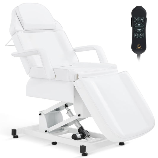 BarberPub 3-Motor Fully Electric Facial Bed, Height-Adjustable Esthetician Massage Table for Salon Spa, Reclining Tattoo Chair with Remote Control 2751 (White)