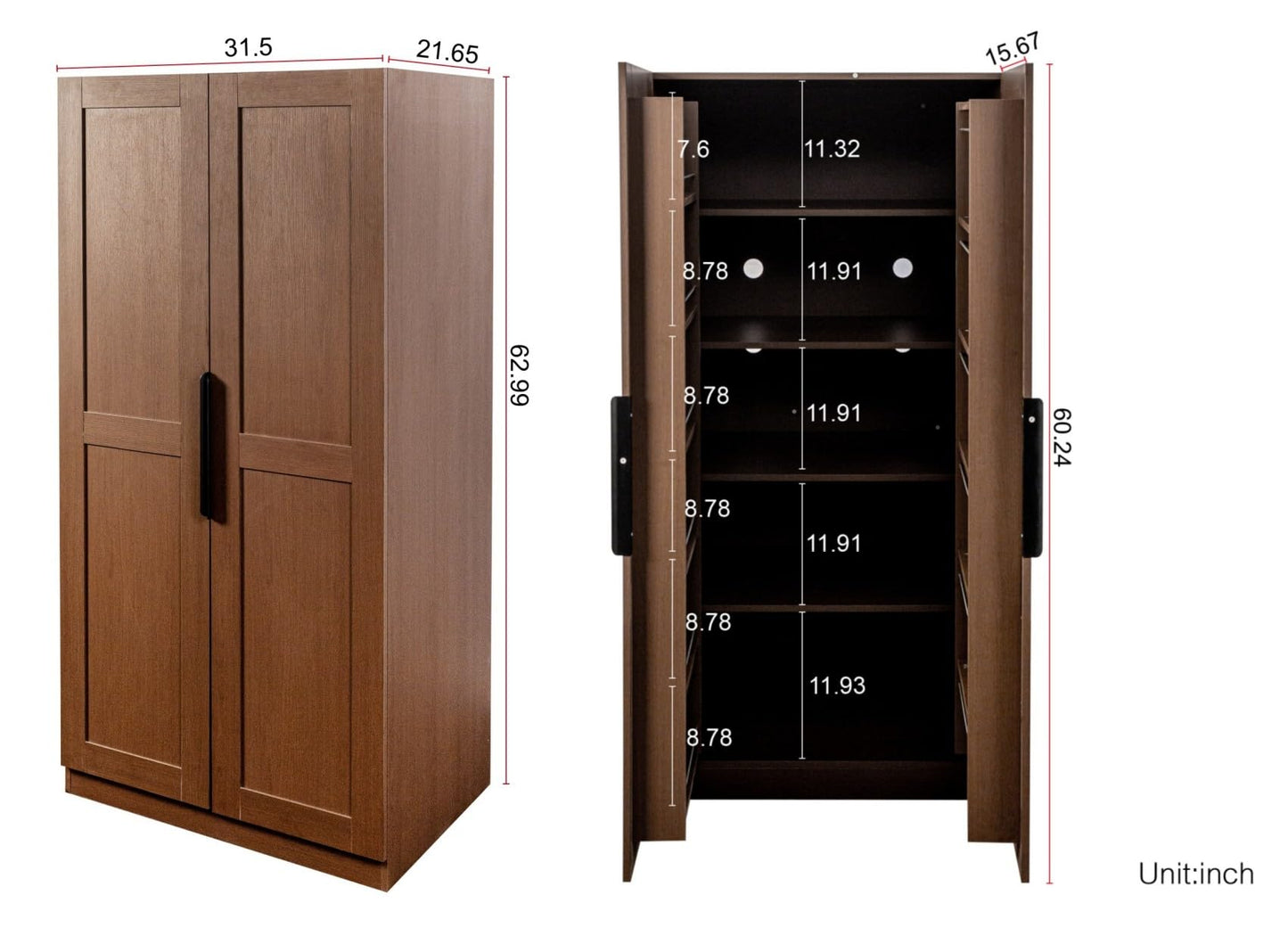 KEIKI 63" Tall Kitchen Pantry Storage Cabinet with Door-Side Rack & Shelves, Freestanding Wood Hutch Food Pantries Cupboard for Coffee Bar, Dining Room