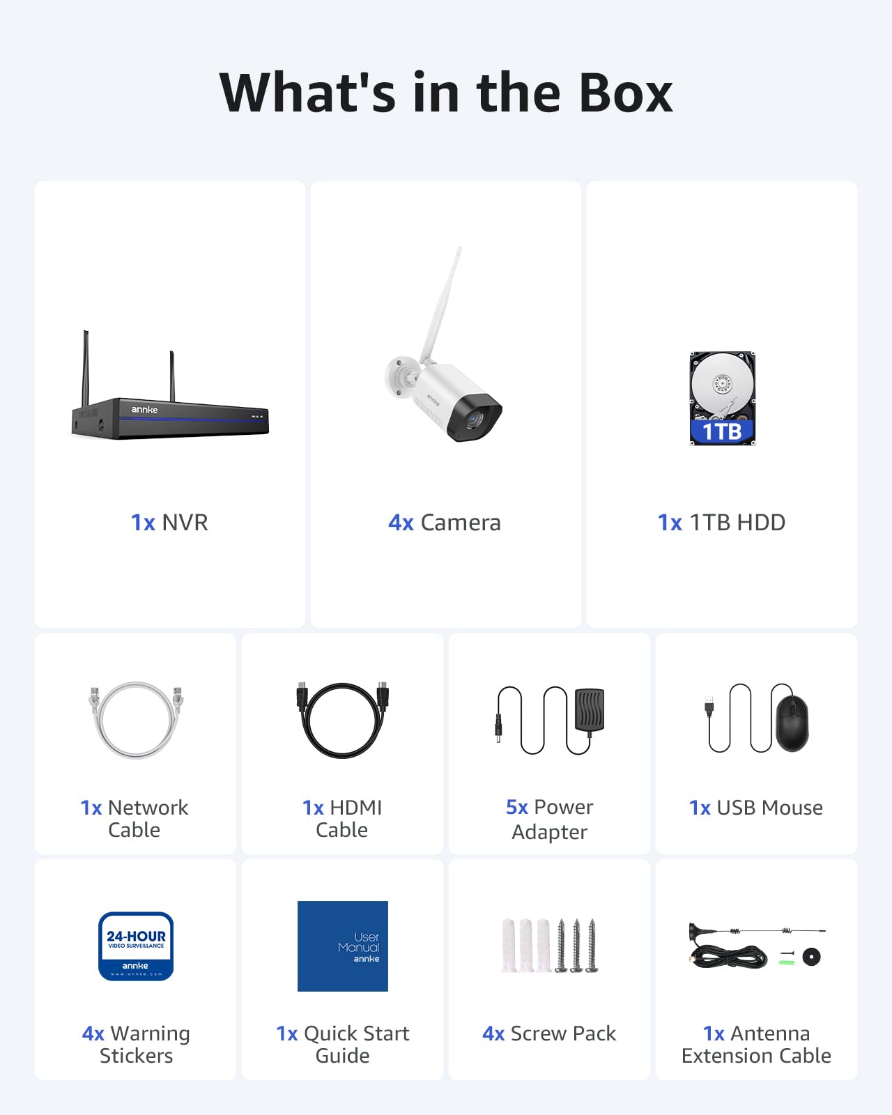 ANNKE Wireless Camera System, 16CH Expandable 4K Security NVR, 4Pcs 3MP Outdoor Cameras(Plug-in Power Required), 2-Way Audio, Dual-Band WiFi, Human Detection, IP66 Waterproof, 24/7 Protection, 1TB HDD