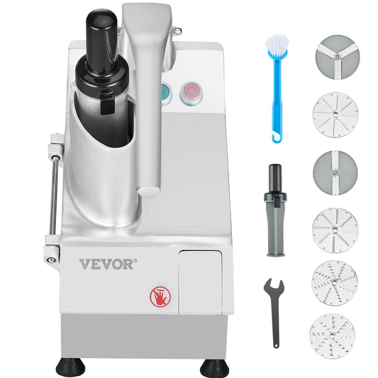 VEVOR Food Processor & Vegetable Chopper, 2 Feeding Holes Food-Grade Stainless Steel Food Processor Chopper with Detachable 6 Blades, 3mm/5mm/7mm/10mm Shredder, 2mm/4mm Slicer, for Vegetables, Fruit