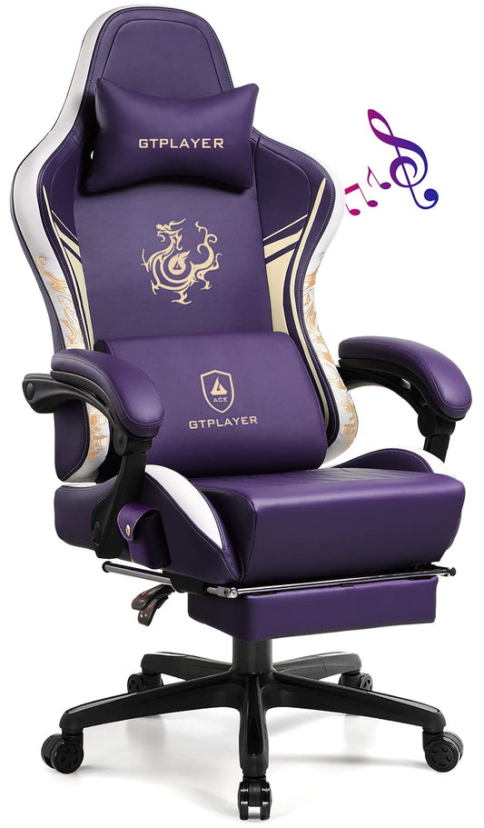 GTPLAYER Gaming Chair with Bluetooth Speakers and Footrest, Dragon Series Video Game Chair, Heavy Duty Ergonomic Chair Esports Gaming Chair, Computer Office Desk Chair (Purple)