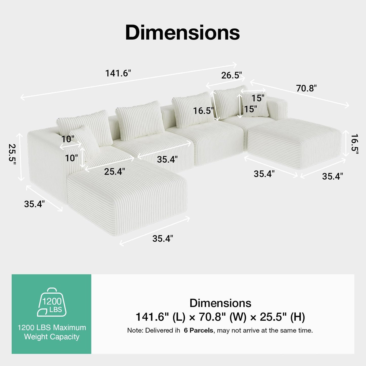 Novilla 141" Modular Sectional Sofa, Modern Cloud Sectional Couch with Smarts Coil® Support, U-Shape Boneless Couch for Living Room Apartments, No Assembly Required, Beige (4 Seat w/ 2 Ottoman)