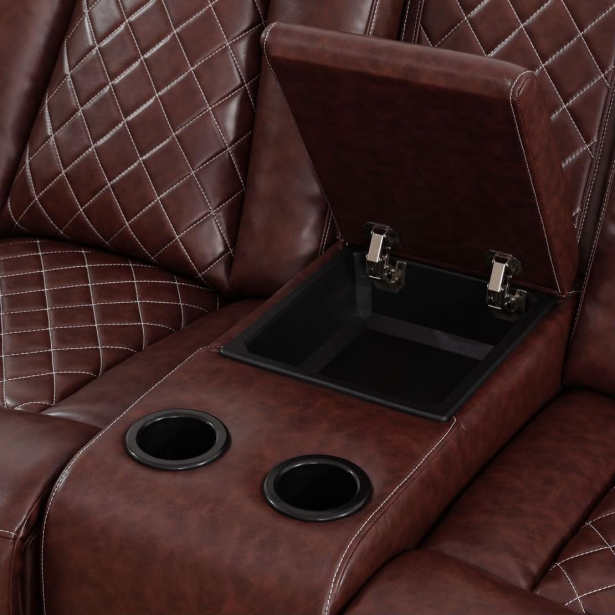 UOCFYK Electric Power Recliner Loveseat Set Living Room Furniture, Comfy Home Theater Breathing Leather Seating with USB 2.0 Charging Ports, LED Light Strips, Mid Console and Cupholders (Red)