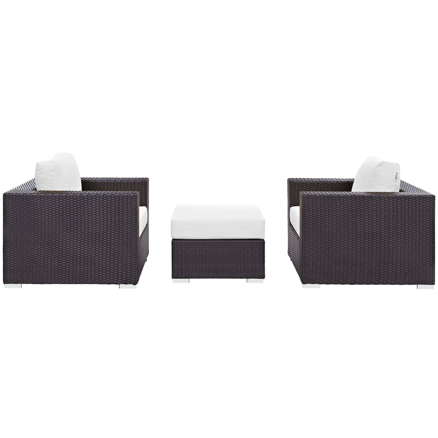 Modway Convene Wicker Rattan 3-Piece Outdoor Patio Furniture Set in Espresso White