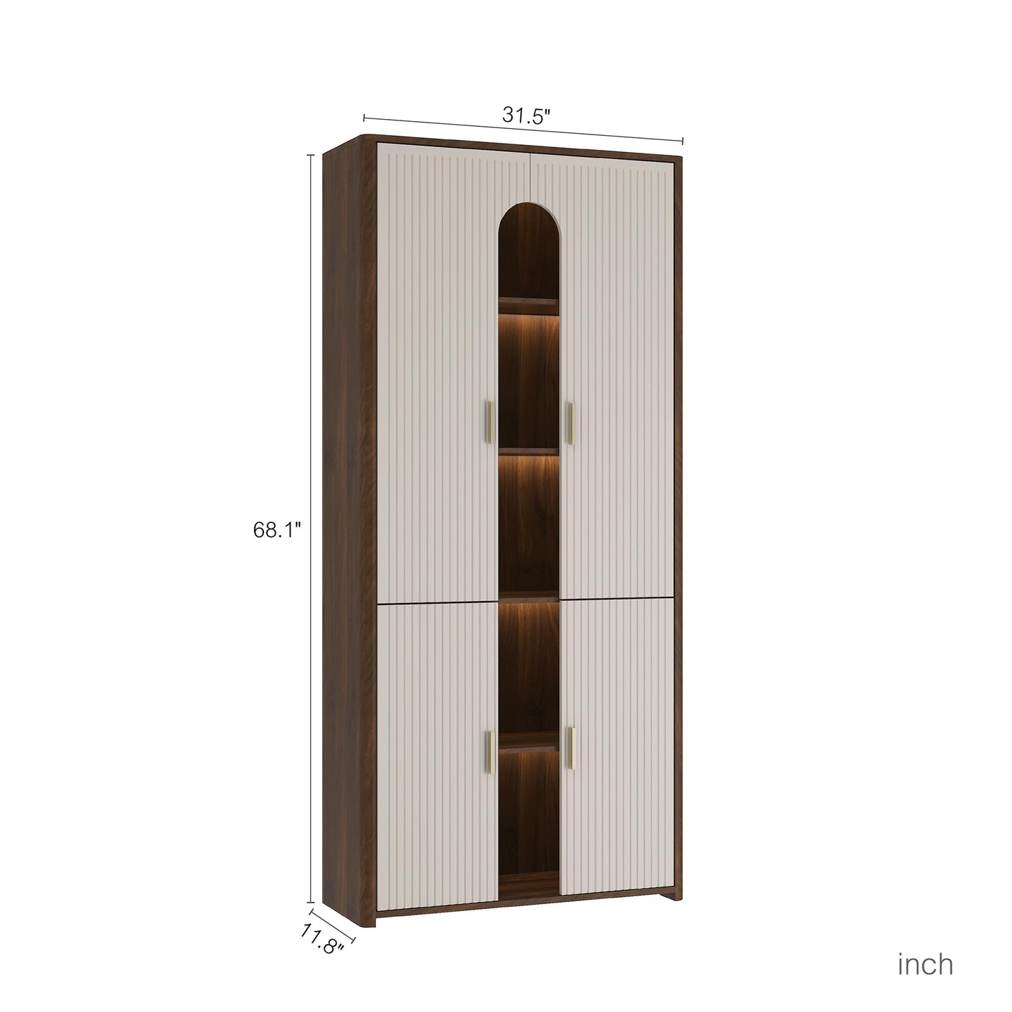 KEIKI 68.1" H Display Storage Cabinet with Doors & 256 Colors LED Lights, Wooden 5-Tier Curio China Collectibles Book Case Shelves Bookcase for Living Room, Home Office, Bedroom