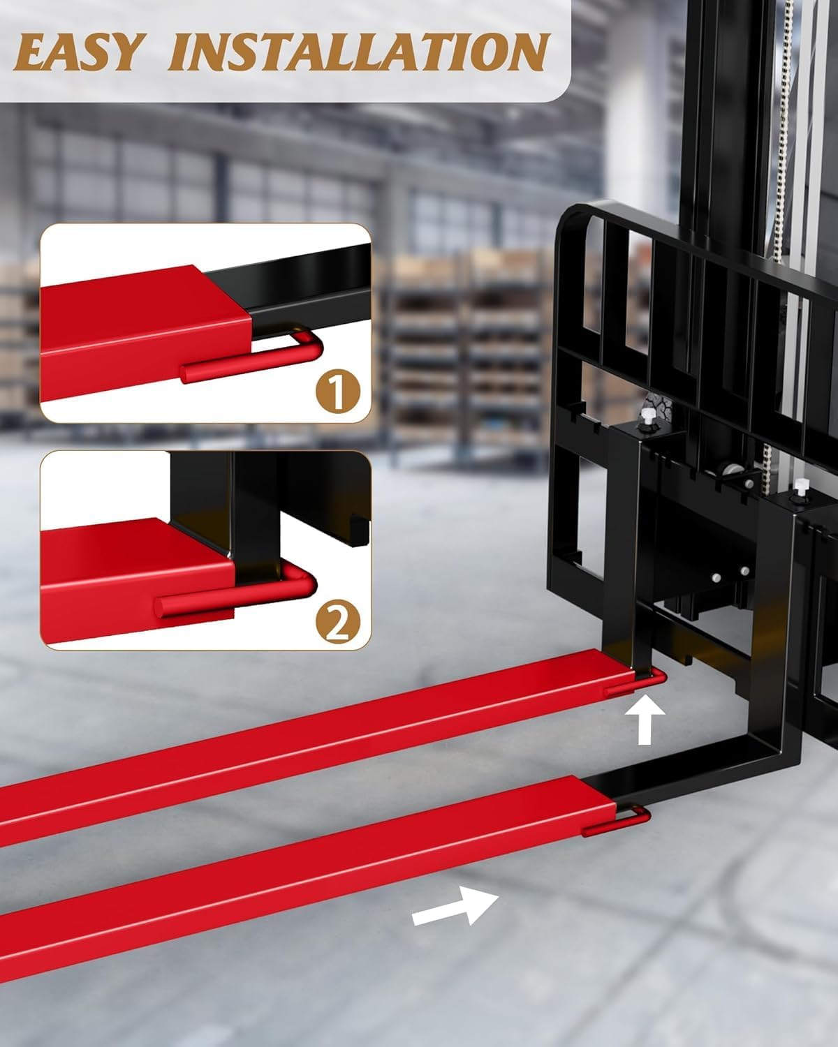 Heavy Duty Forklift Fork Extensions, 1 Pair, 4600 Lb Capacity, 4.5" Inner Width, Fits 4.3-4.5" Forks, 84" Steel Pallet Attachment for Material Handling, Warehouse, Logistics, Construction