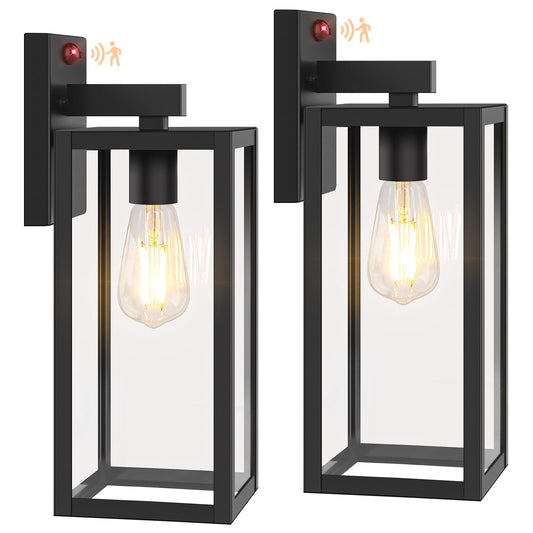 BesLowe Motion Sensor Outdoor Wall Lights, 15in Black Metal Sconce Lanterns, Dusk to Dawn, 3 Lighting Modes, 2-Pack