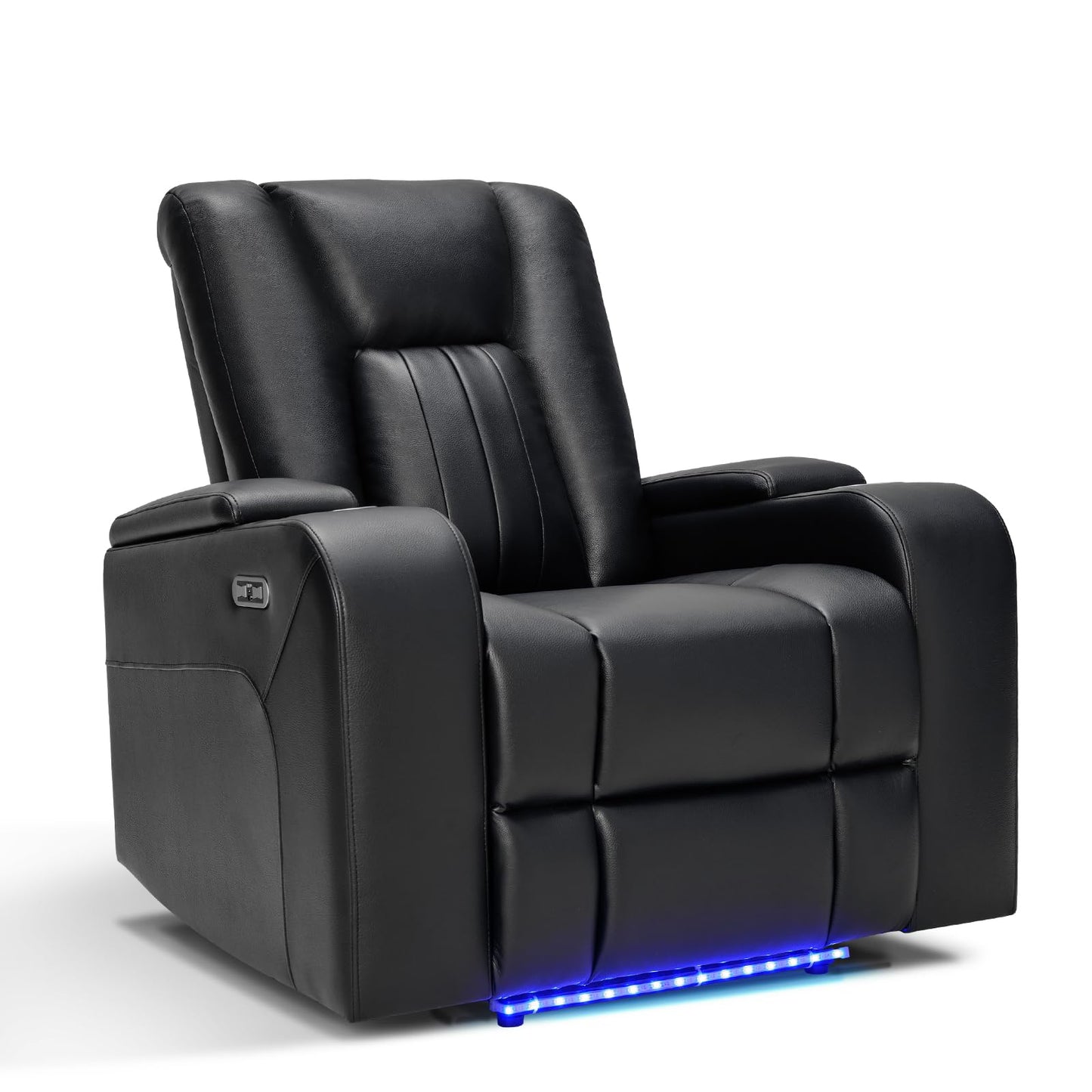 ANJ Home Theater Seating Power Recliner Chair with Hidden Arm Storage, Faux Leather Recliners with LED Light, Electric Movie Reclining Sofa with USB Ports & Cup Holders for Media Living Room, Black