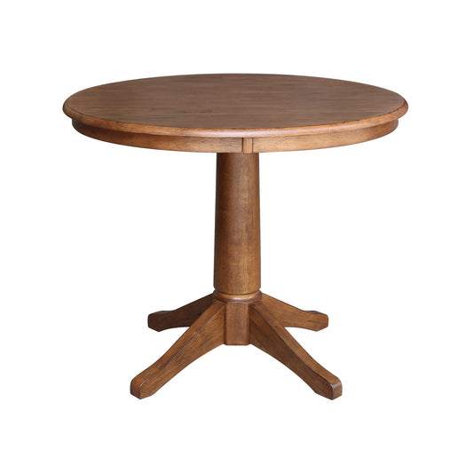 IC INTERNATIONAL CONCEPTS 36" Solid Wood Round Top Pedestal Table in Distressed Oak - 29.9" Height