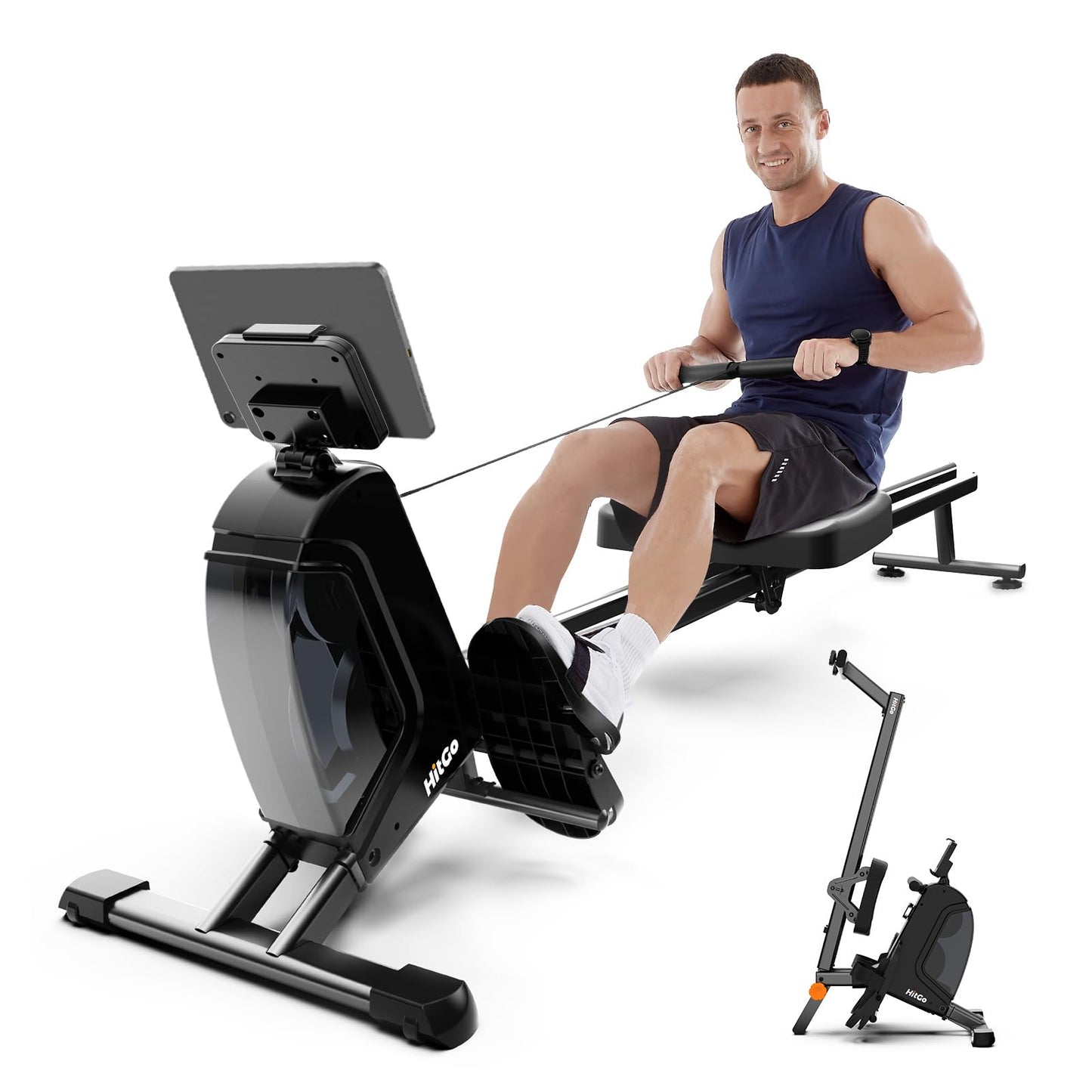 Magnetic Rowing Machines for Home - 32-Level Adjustable Quiet Resistance, Foldable Rower Machine, Dual Slide Rail with Max 350lbs Weight Capacity, App Support for Beginners to Athletes Home Gym