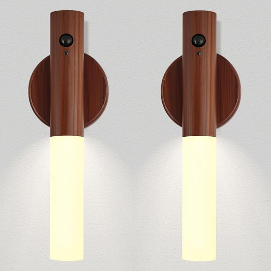 LANDGOO LED Nursery Night Light, Rechargeable Motion Sensor Lamp, Portable 360? Lighting, Walnut Wood, Model 240814040003, 2Pcs