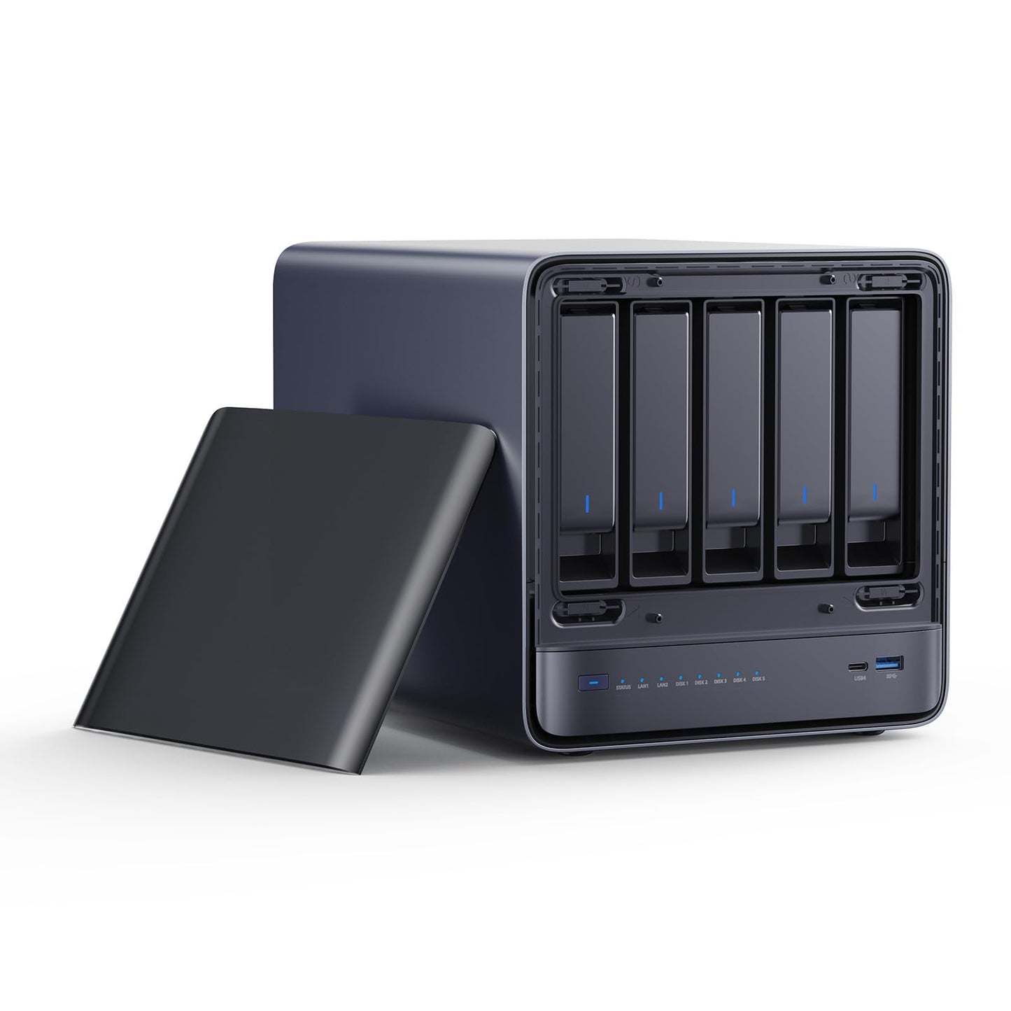 MINISFORUM AI NAS N5 Pro AMD Ryzen AI 9 HX Pro 370(12C/24T) PC, 2x SODIMM DDR5-5600MHz Slot(ECC Support), 128GB SSD(MinisCloud OS), 3xSSD Slot, 5xHDD Slot, 5GbE+10GbE Lan Port Network Attached Storage